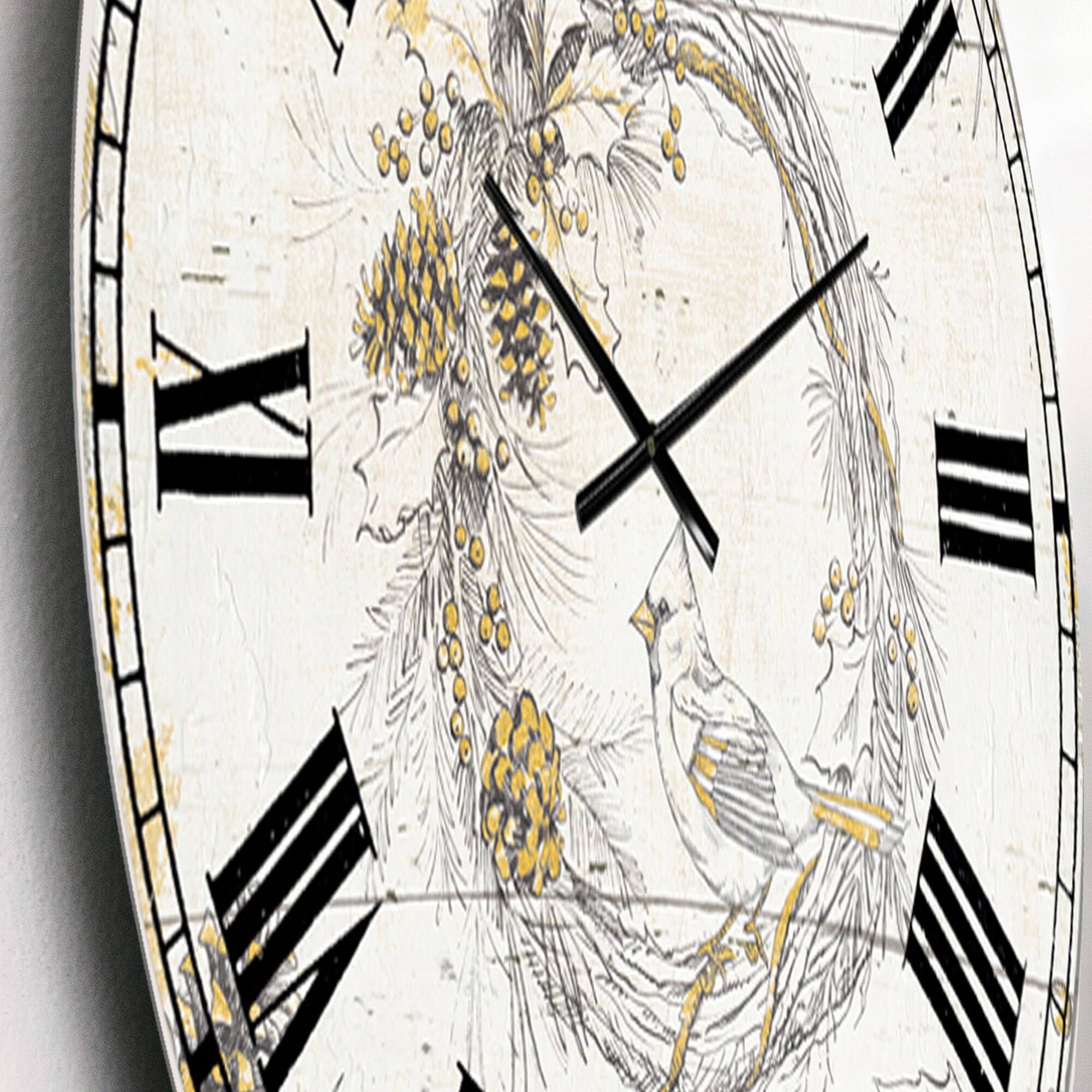 Designart 'Gold Beautiful Cardinals Traditional Wall Clock