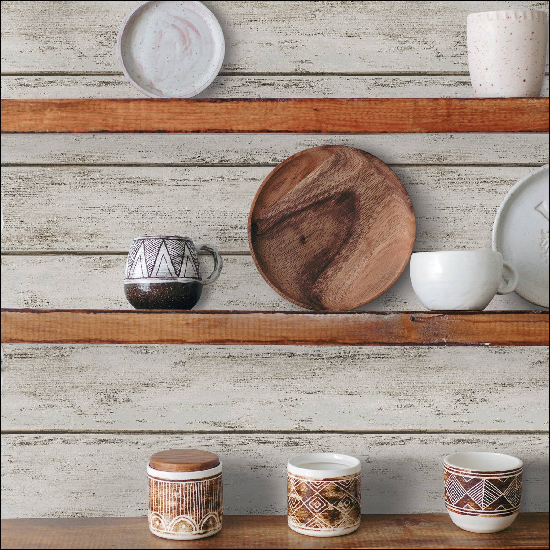 InHome White Washed Plank Peel & Stick Wallpaper