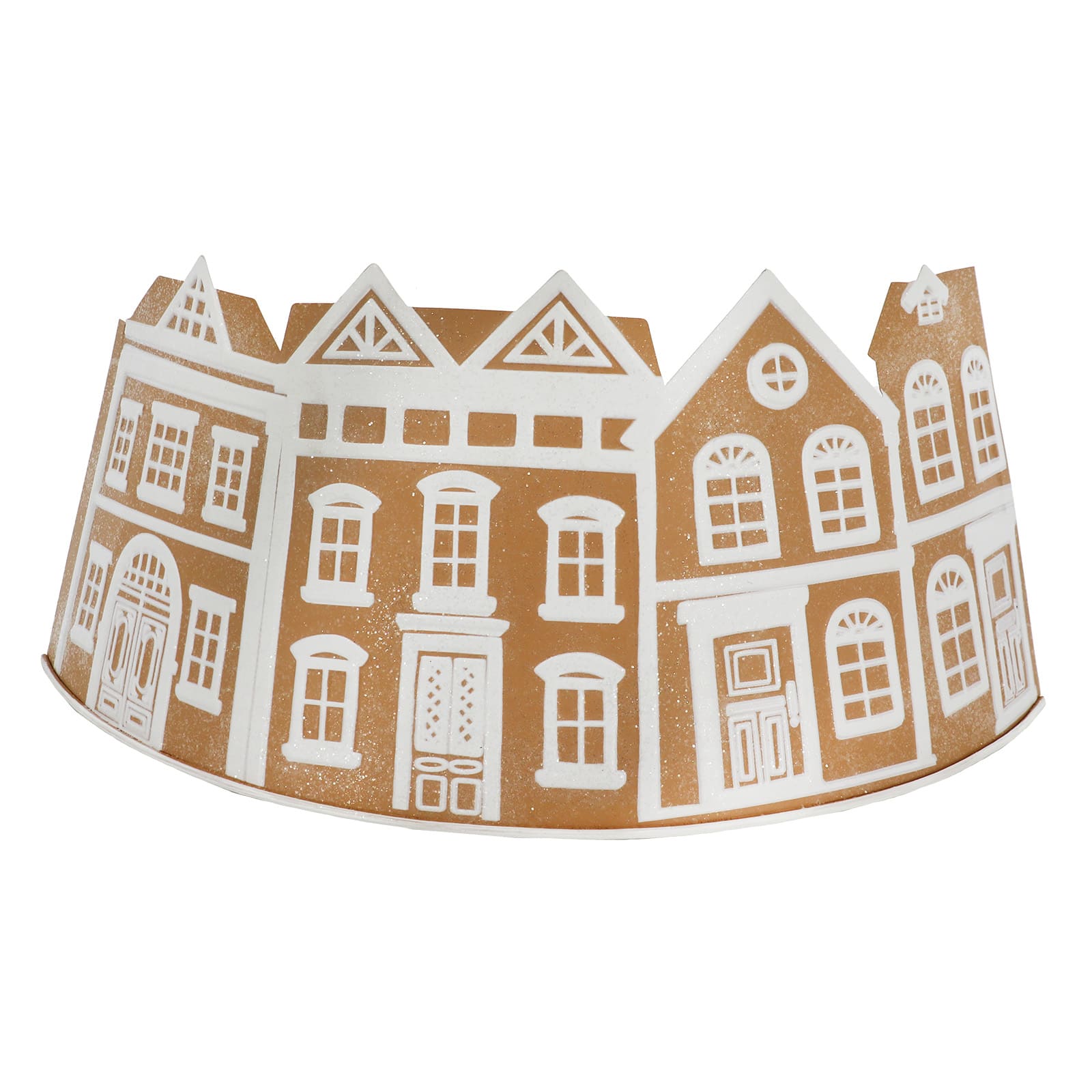 26.75&#x22; Brown &#x26; White Metal Gingerbread Village Tree Collar by Ashland&#xAE;