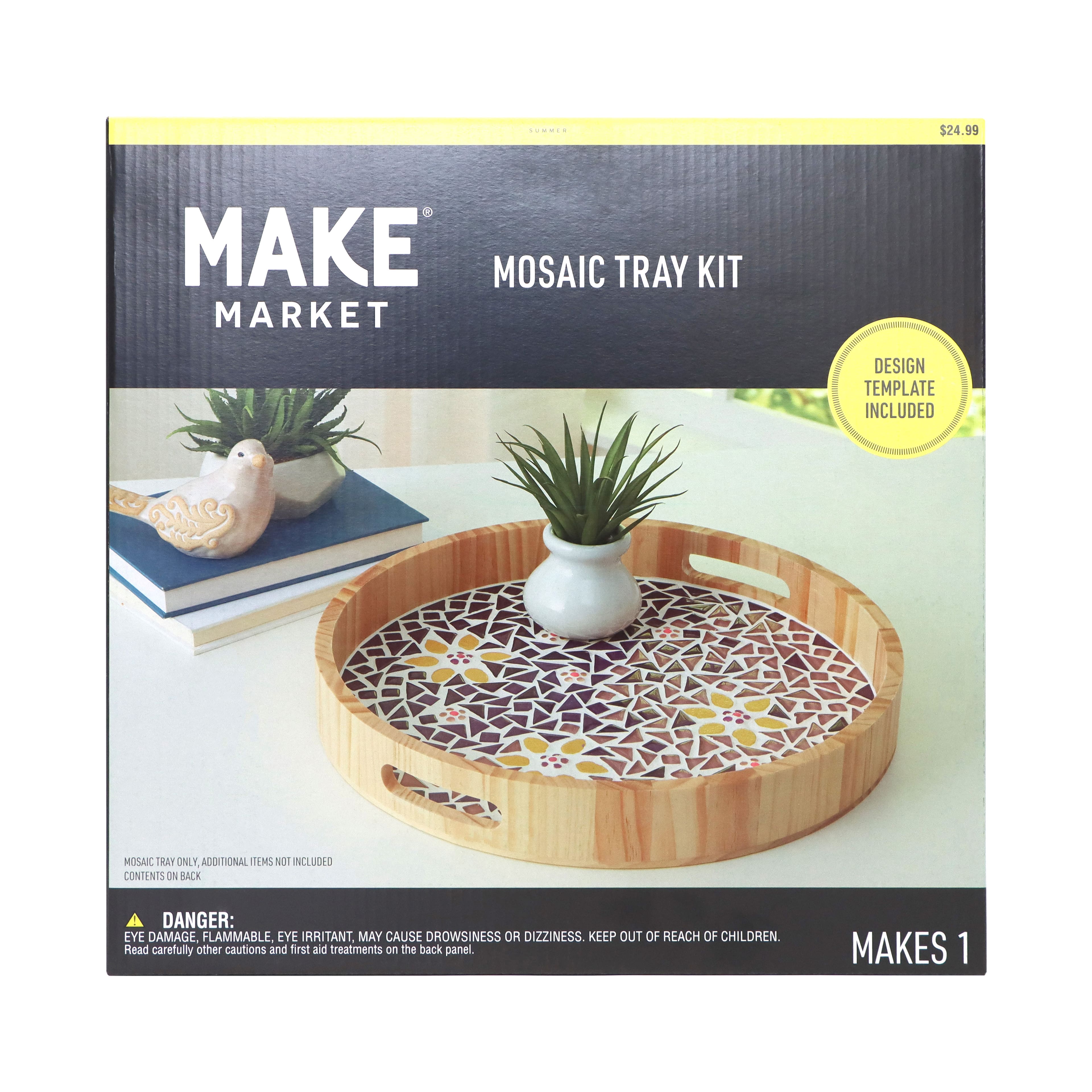 14" Round Yellow Flowers Mosaic Tray Kit by Make Market® 10767786