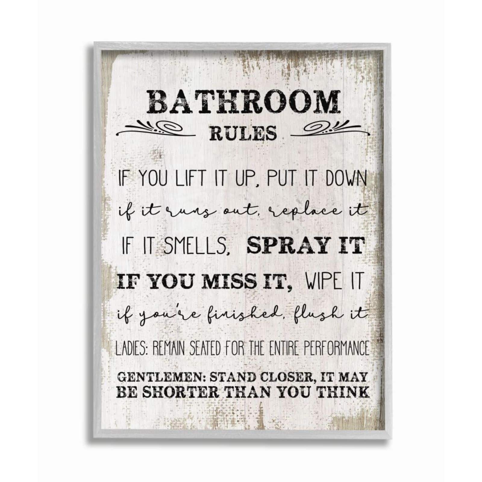 Stupell Industries Bathroom Rules Gray Framed Wall Art