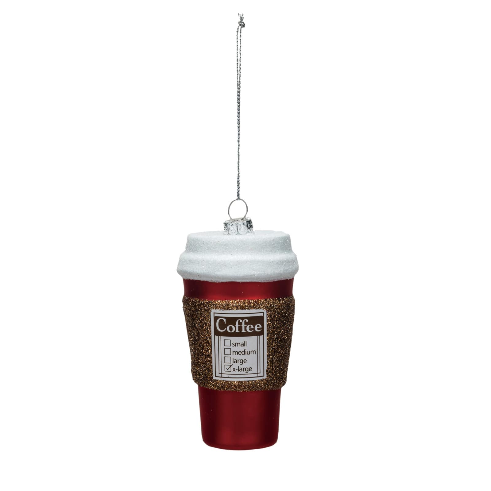Hello Honey&#xAE; 4.5&#x22; Glass Coffee To Go Cup Glitter Ornament