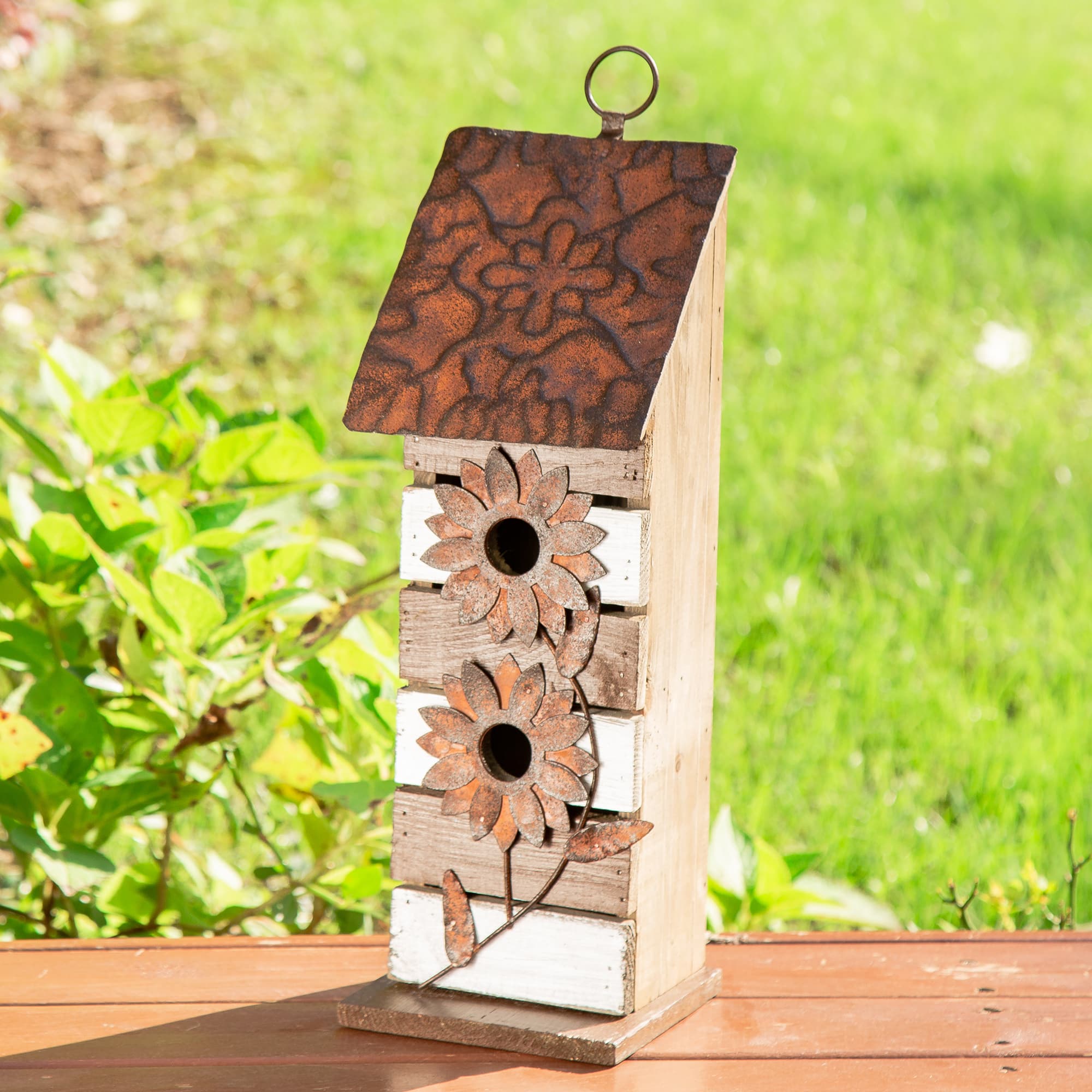 Glitzhome® 14.5" Brown & White Pallet Distressed Birdhouse