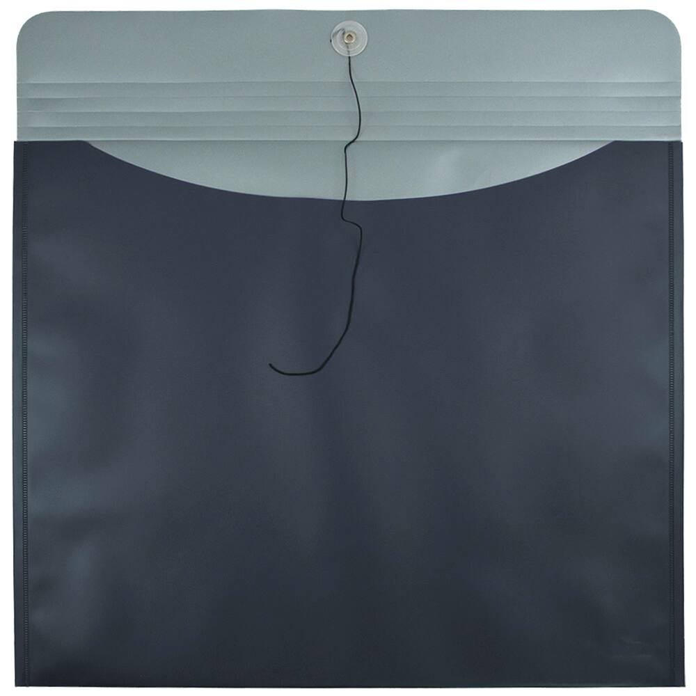 JAM Paper 15" x 18" Metallic Charcoal Blue Button & String Closure Plastic Envelope, 12ct.