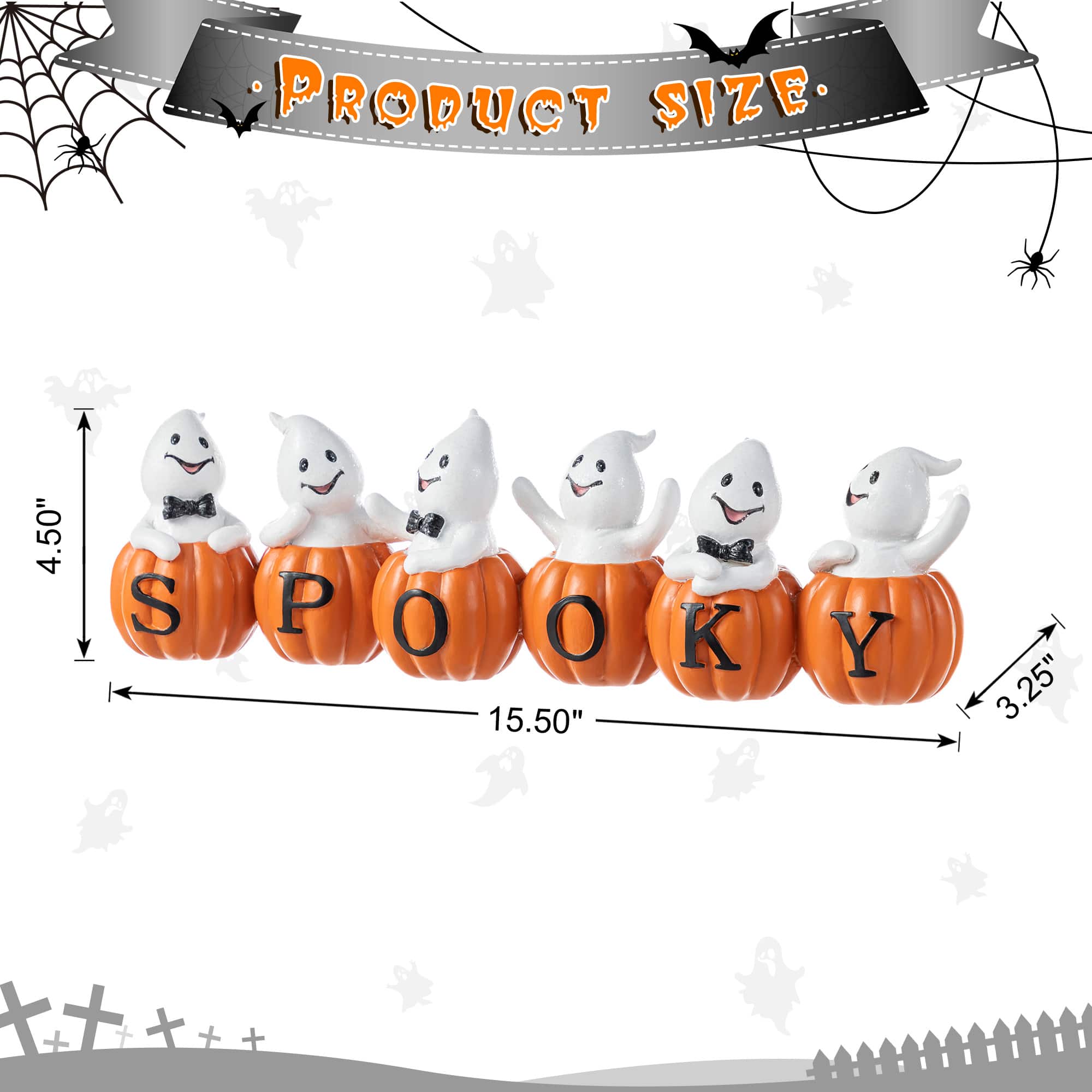 Glitzhome&#xAE; 15.5&#x22;L Halloween Polyresin SPOOKY Ghost Pumpkin Table Decor