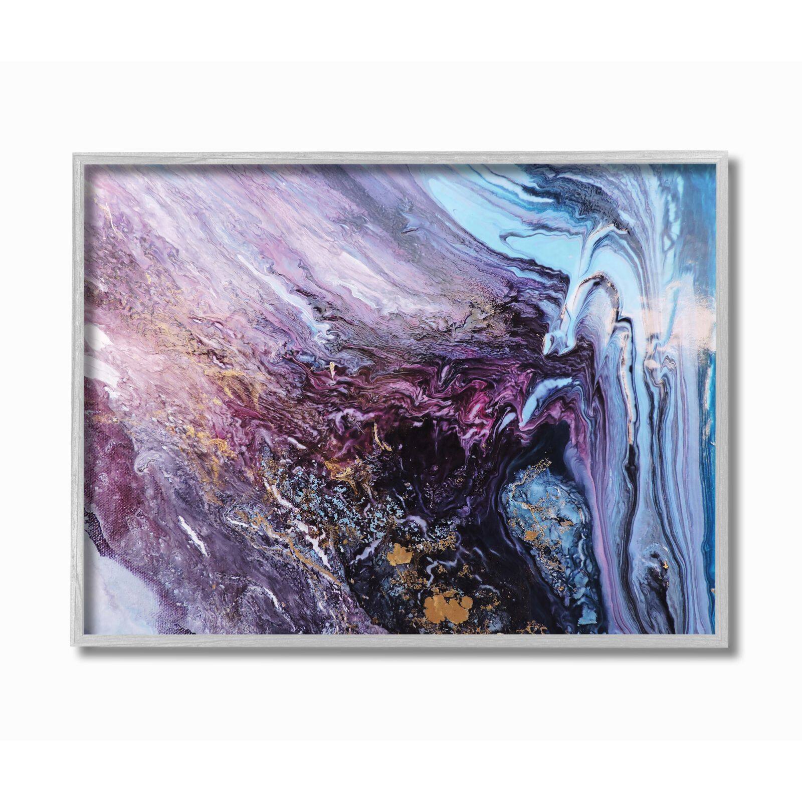 Stupell Industries Abstract Liquid Purple Blue Texture Painting Framed Wall Art