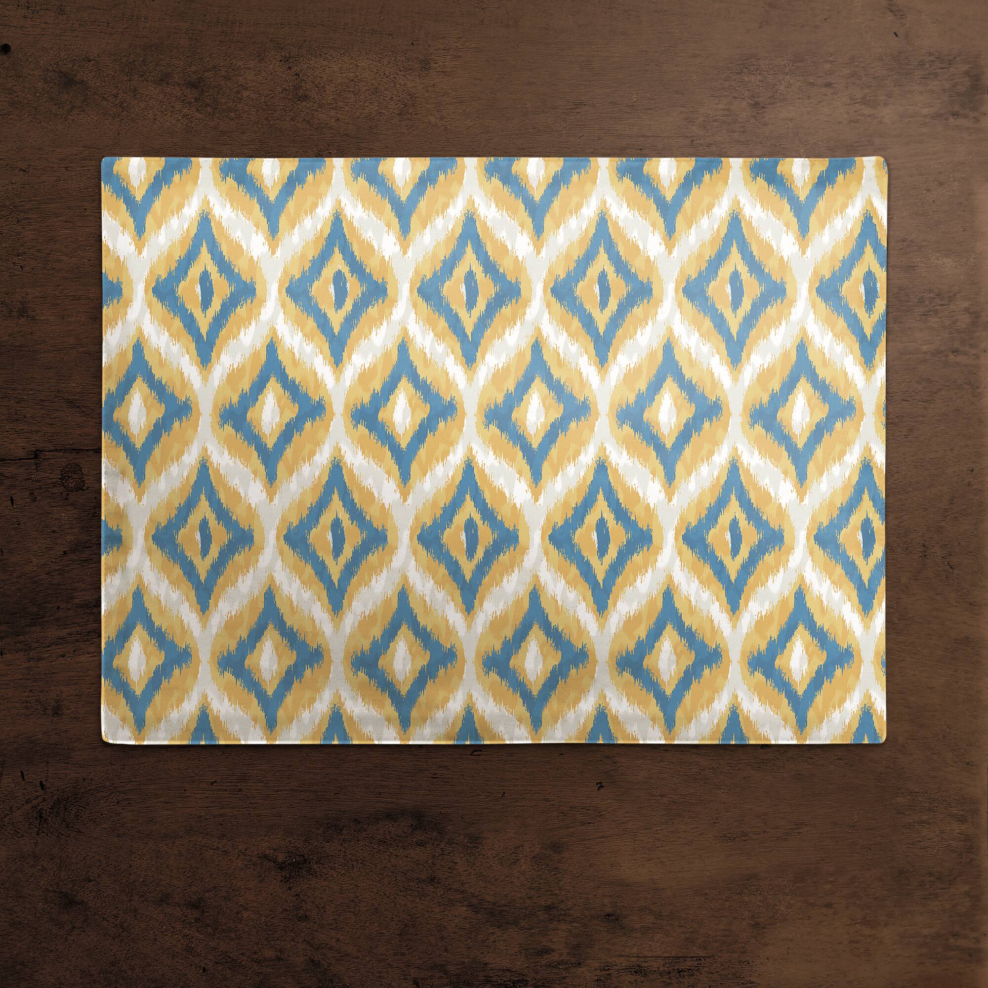 Blue and Yellow Ikat 18&#x22; x 14&#x22; Cotton Twill Placemat