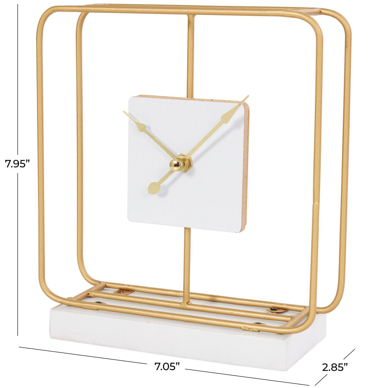 8" Gold Metal Geometric Open Frame Clock with White Clockface & Base