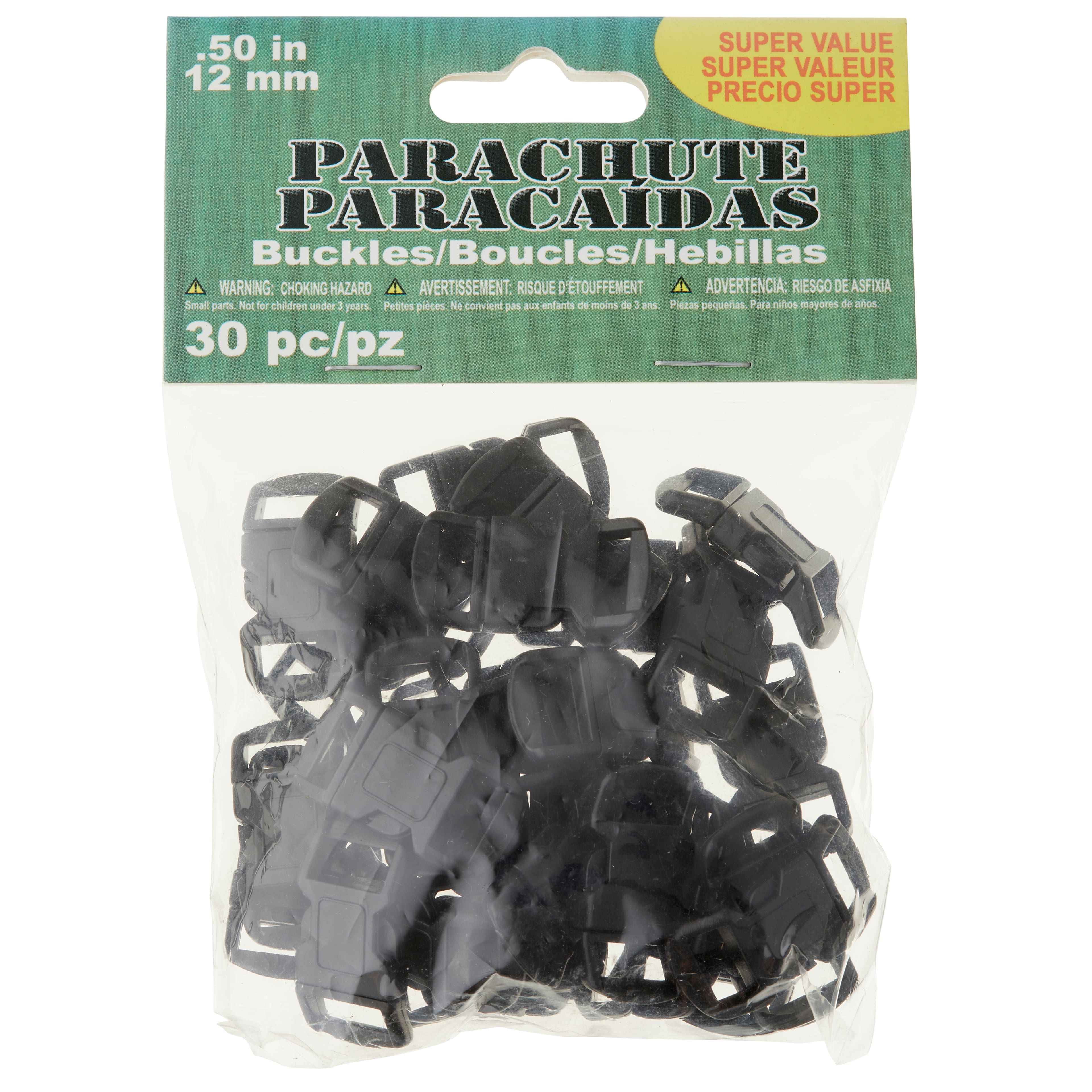 Pepperell Parachute Cord Bracelet Buckles 12mm 6/Pkg Black