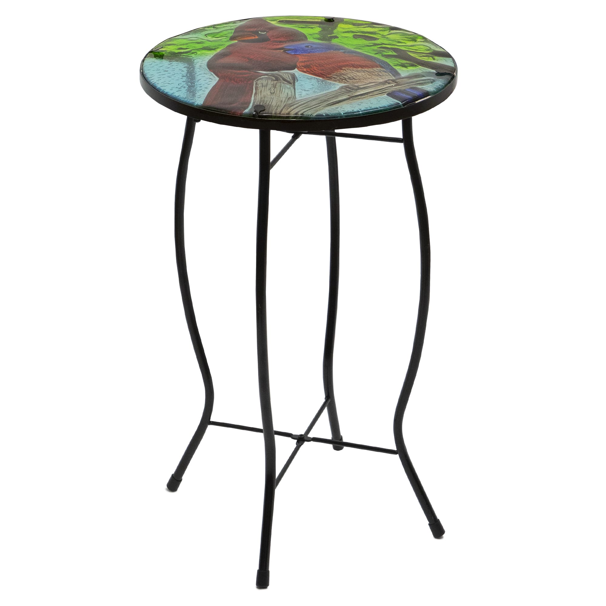 19&#x22; Blue &#x26; Red Cardinal Glass Patio Side Table