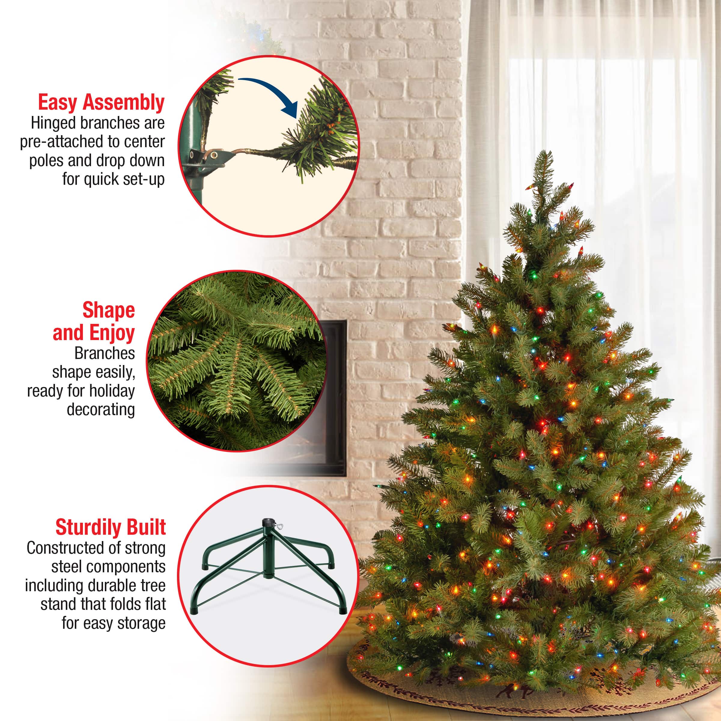 4.5 Ft. Pre-Lit Feel Real® Downswept Douglas Full Artificial Christmas Tree, Multicolor Lights