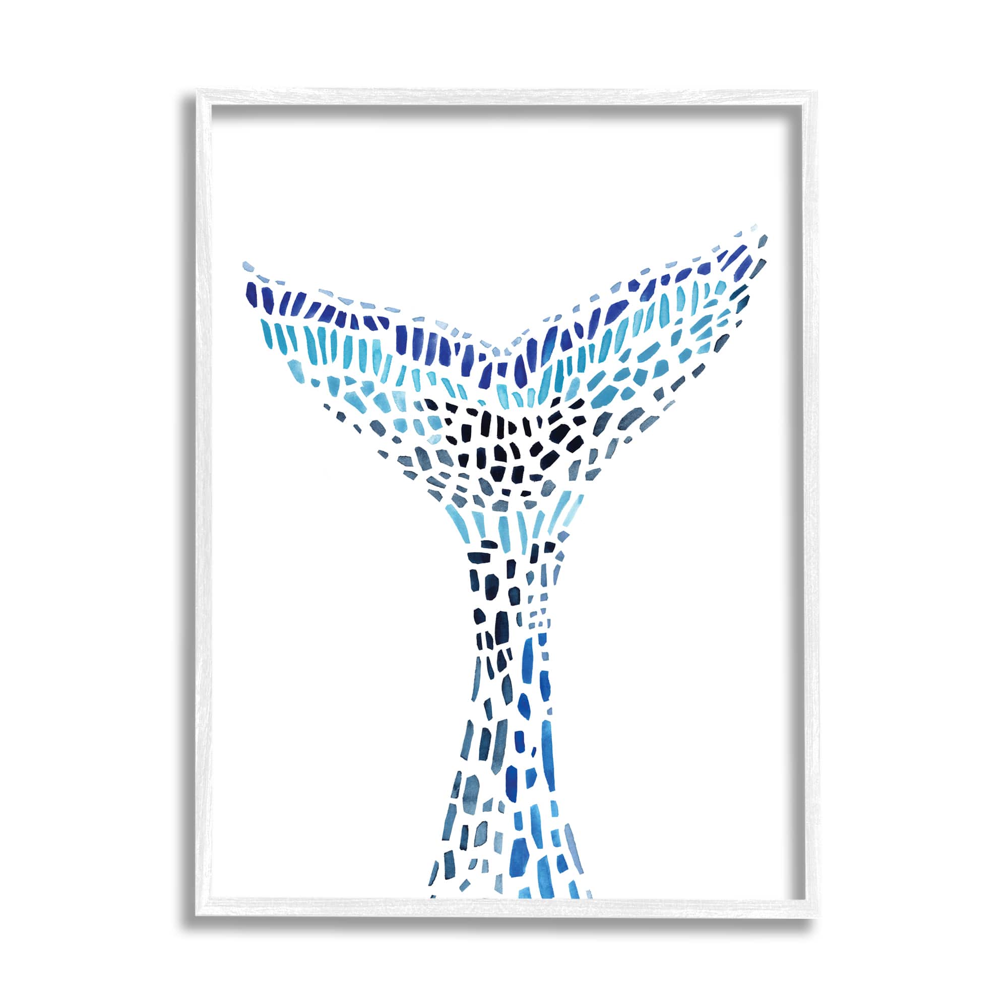 Stupell Industries Abstract Nautical Fin Blue Geometric Block Pattern in White Frame Wall Art