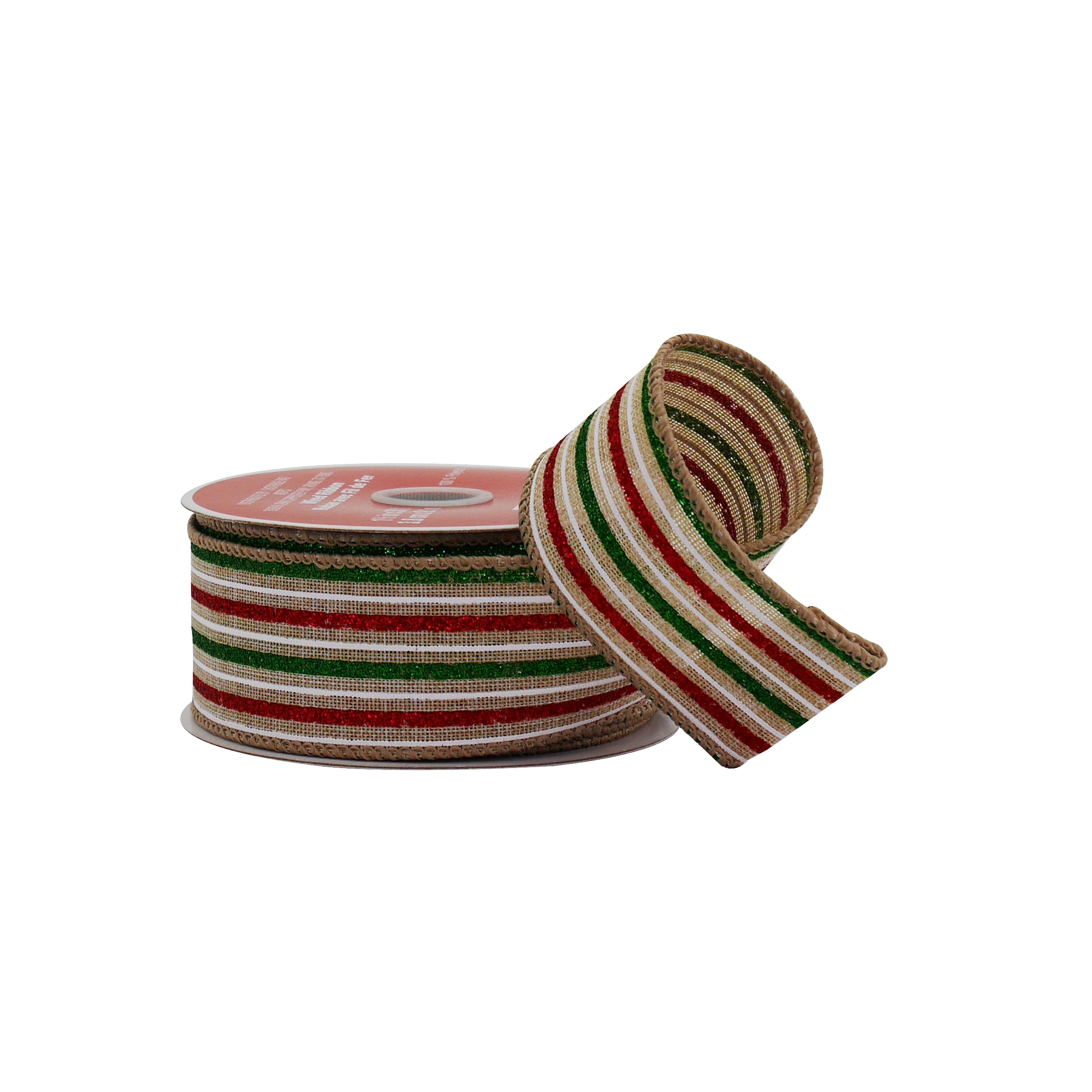 1.5&#x22; x 30ft. Red, Green &#x26; White Stripes Wired Ribbon by Celebrate It&#xAE;