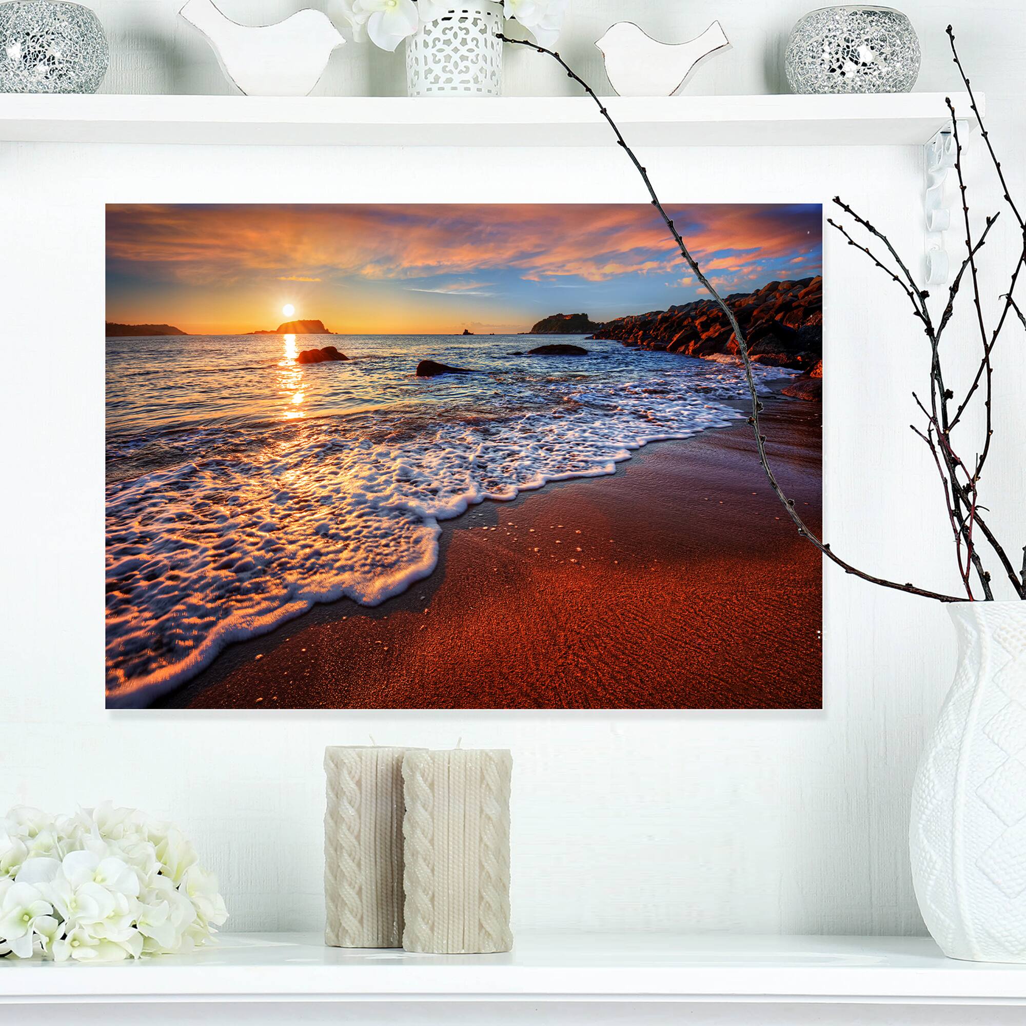 Designart - Stunning Ocean Beach at Sunset - Seashore Canvas Art Print