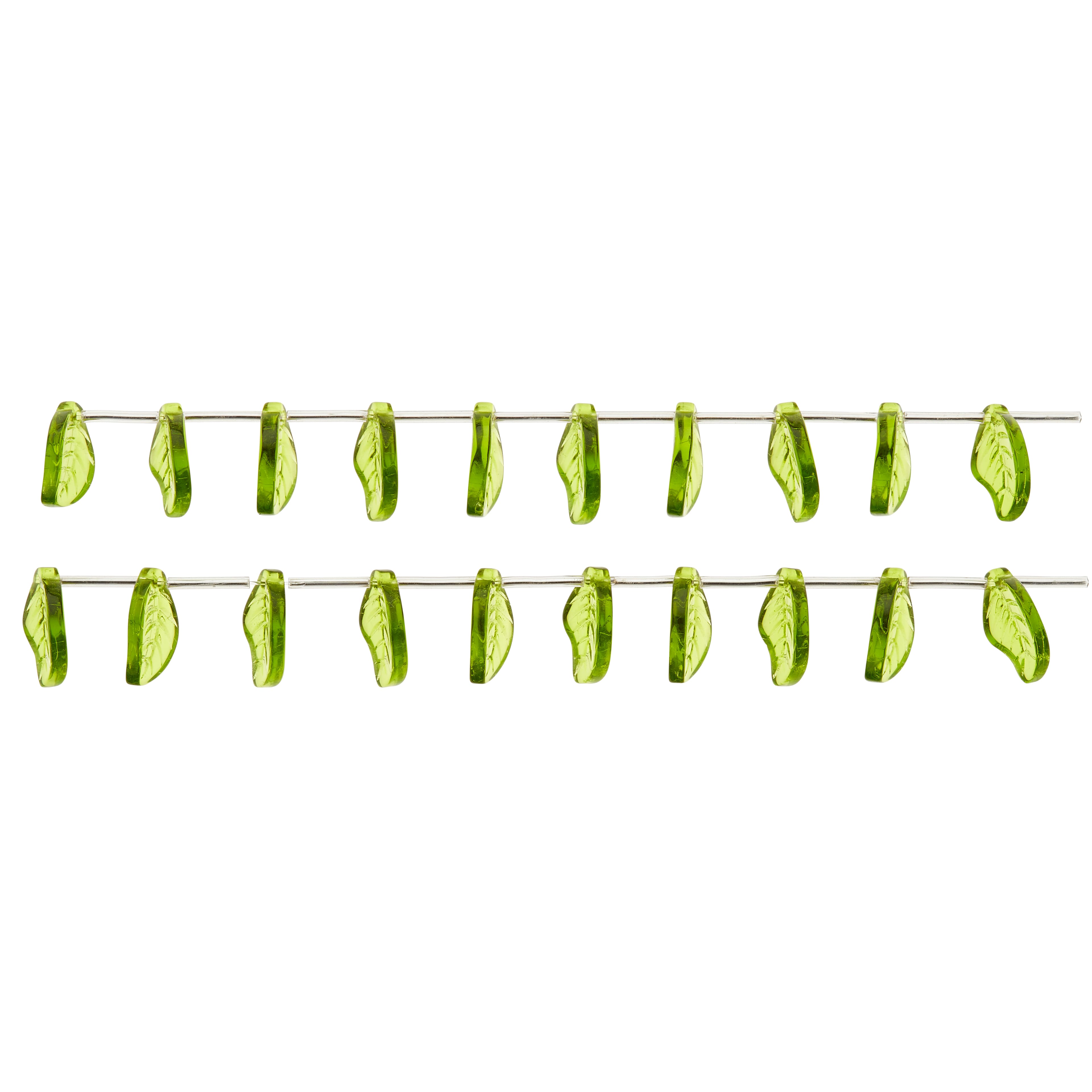 12 Pack: Peridot Green Glass Leaf Beads, 18mm by Bead Landing&#x2122;