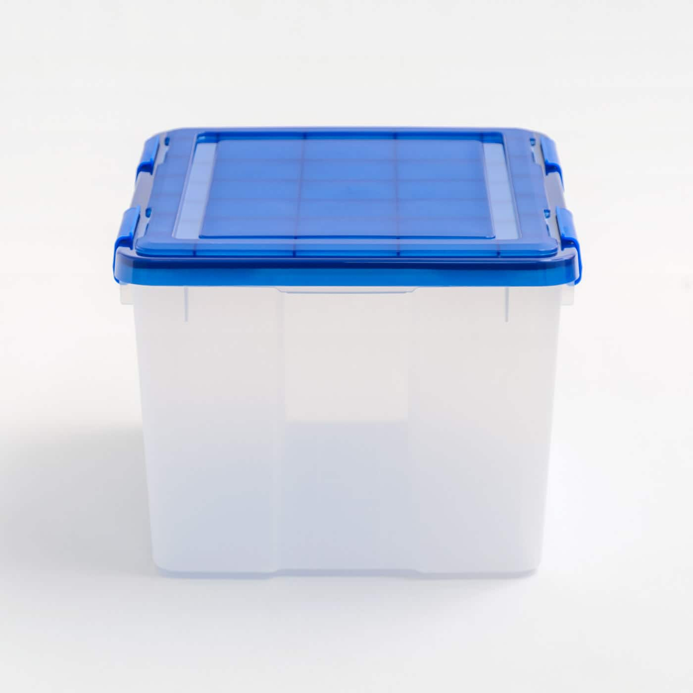 IRIS Element Resistant Clear Plastic Storage Boxes with Blue Lid