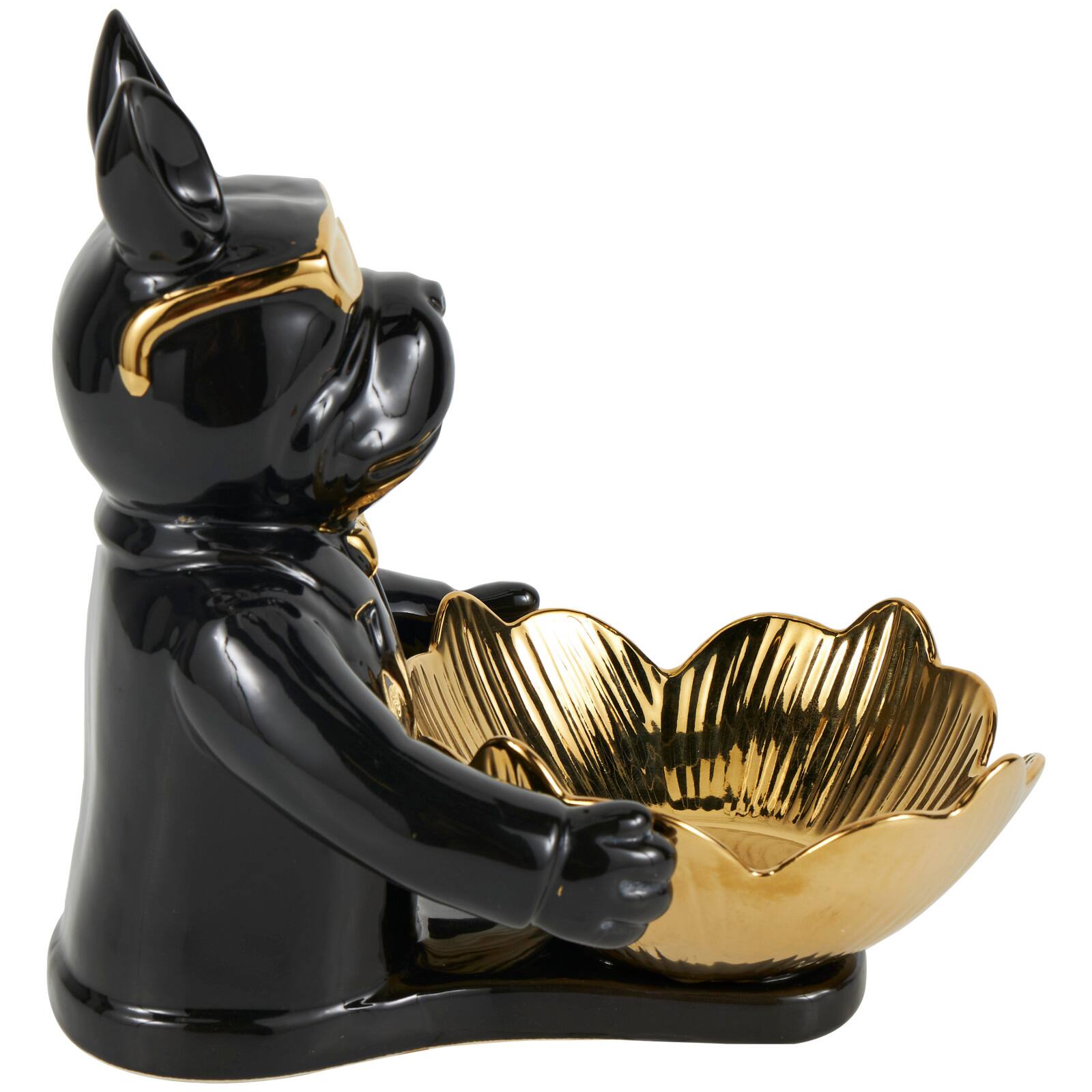 8" Black Ceramic Bulldog Sculpture with Gold Accents