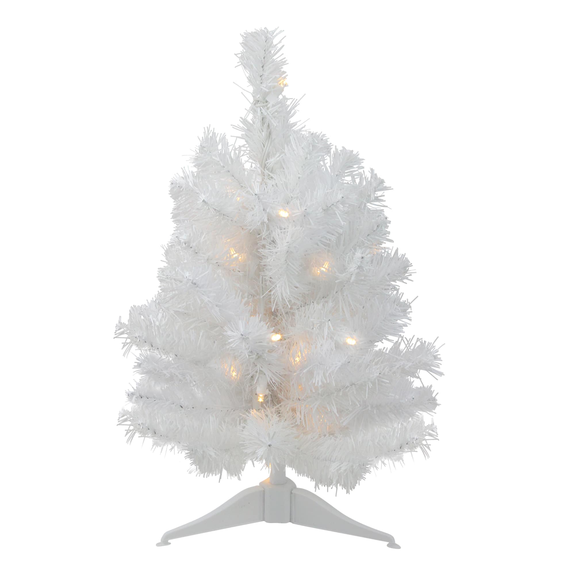 18" Pre-Lit Medium Snow White Pine Artificial Christmas Tree, Clear Lights