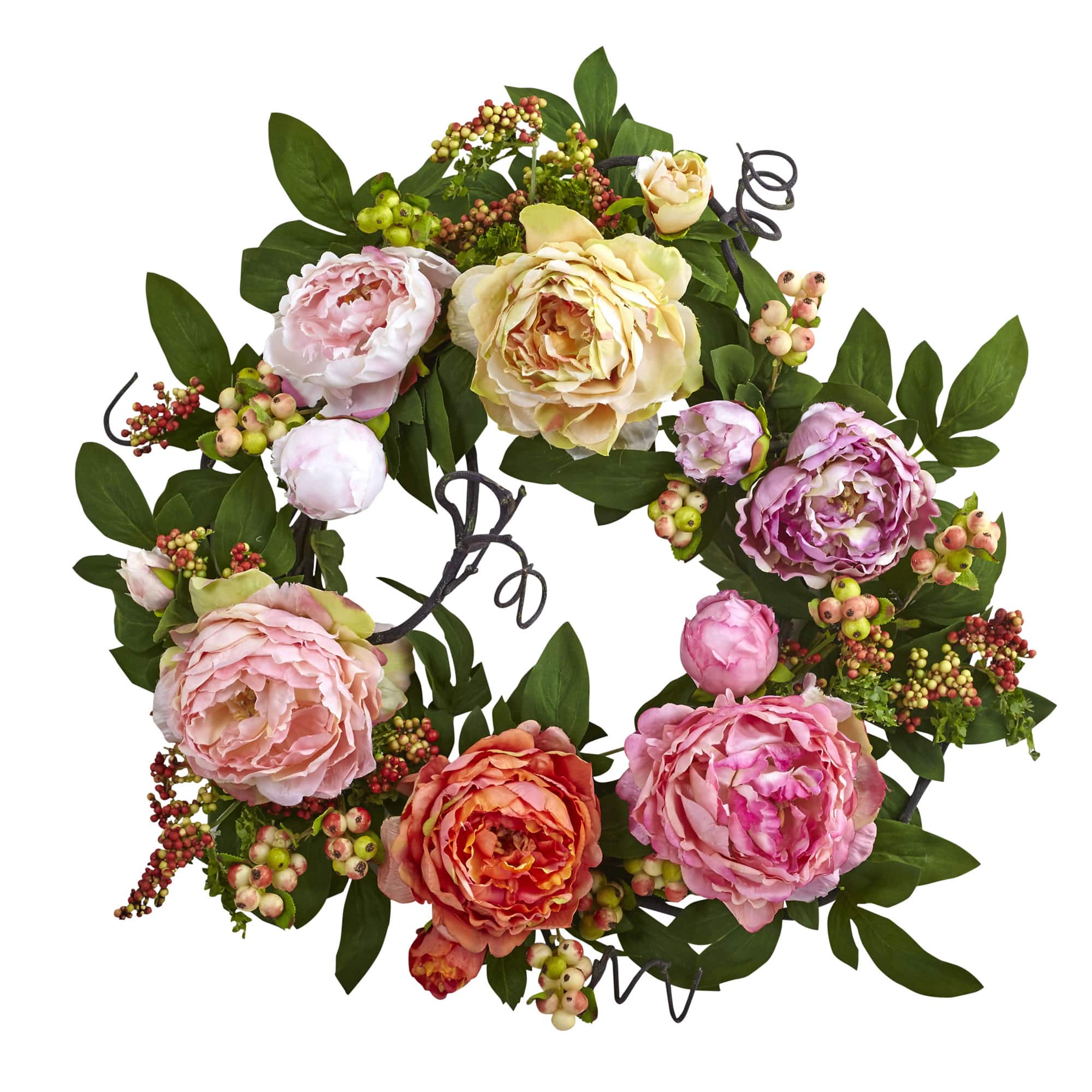 20'' Light Pink Peony & Berry Wreath