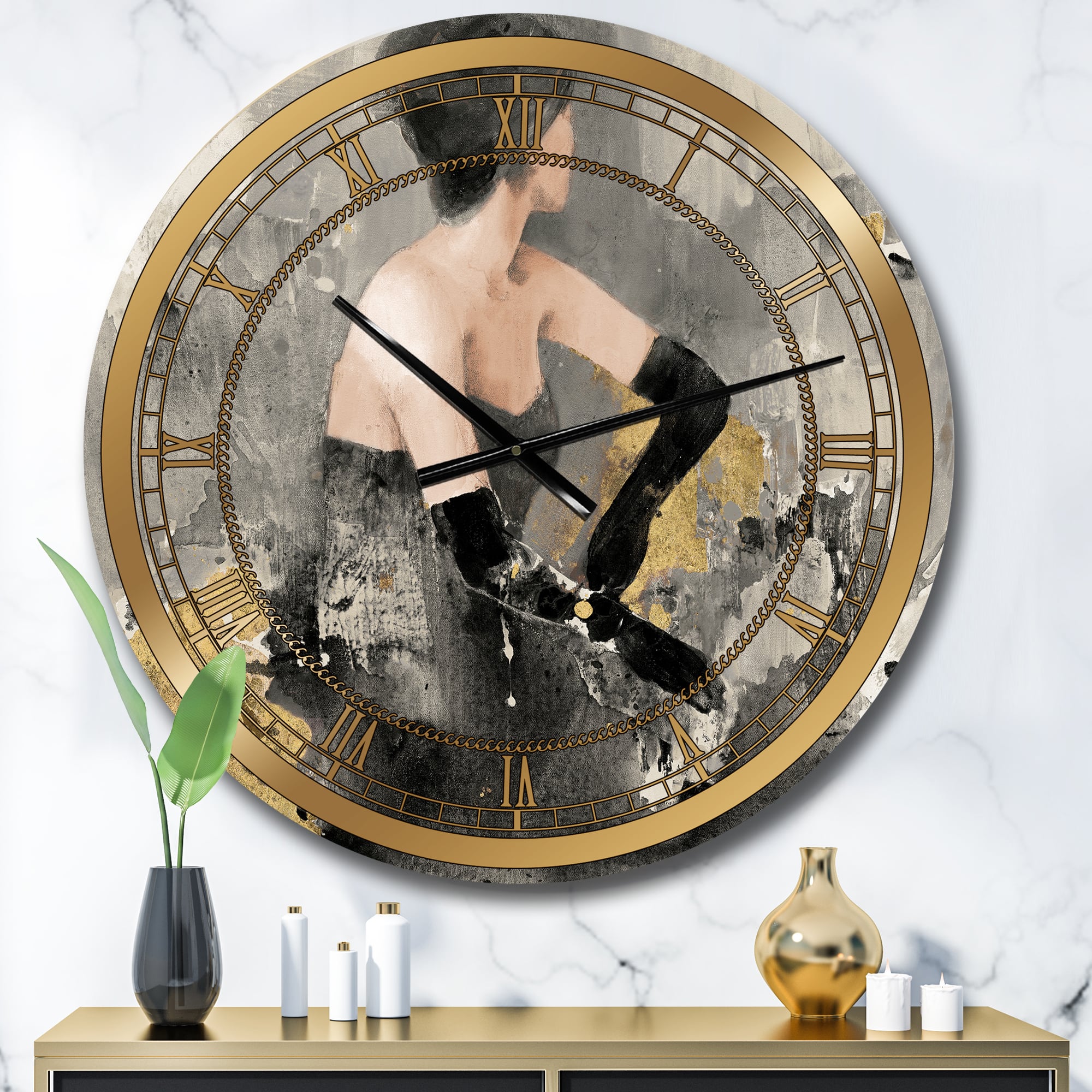 Designart 'Gold Fashion Dance Glam Wall Clock