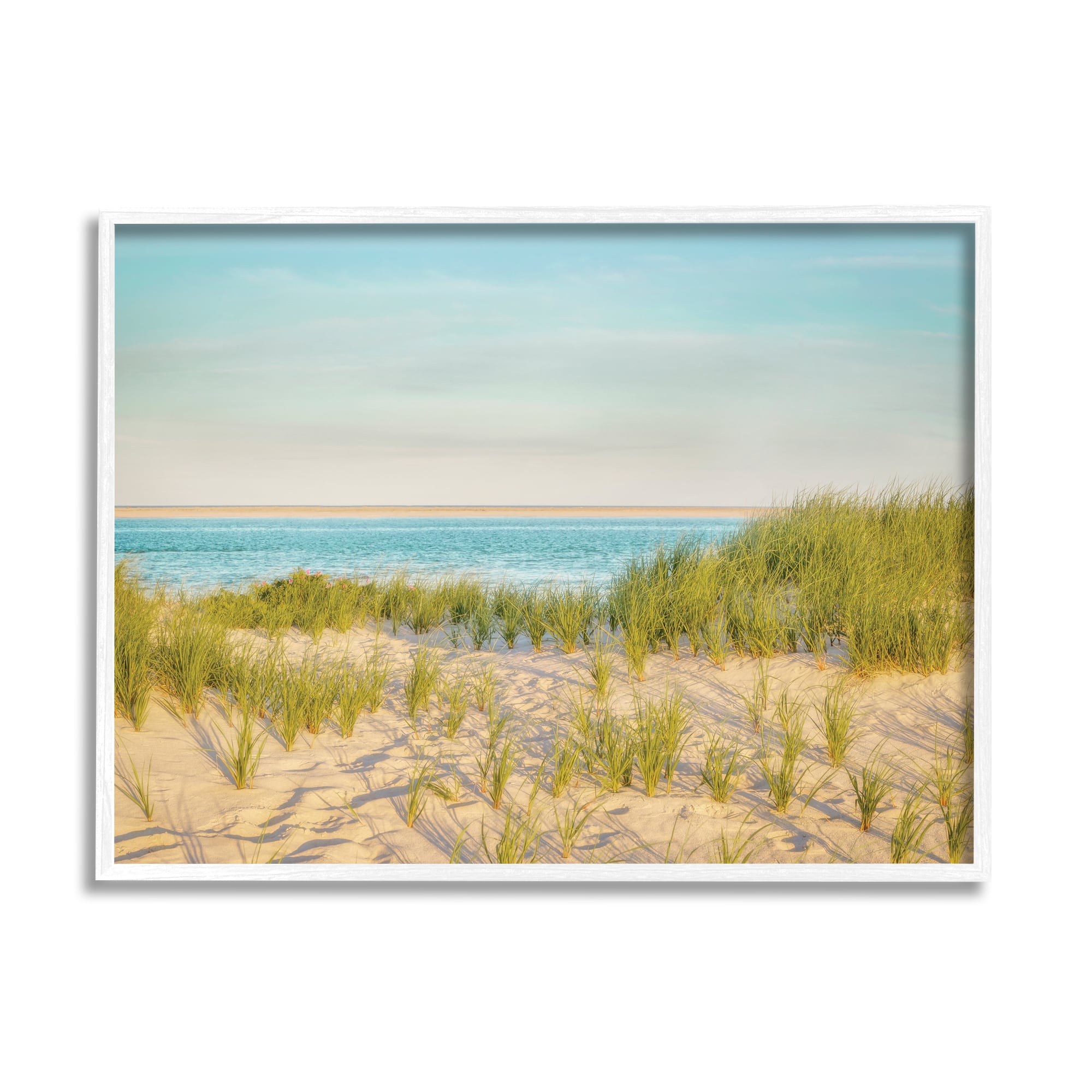 Stupell Industries Tall Grass Sand Dunes Nautical Beach Landscape in White Frame Wall Art