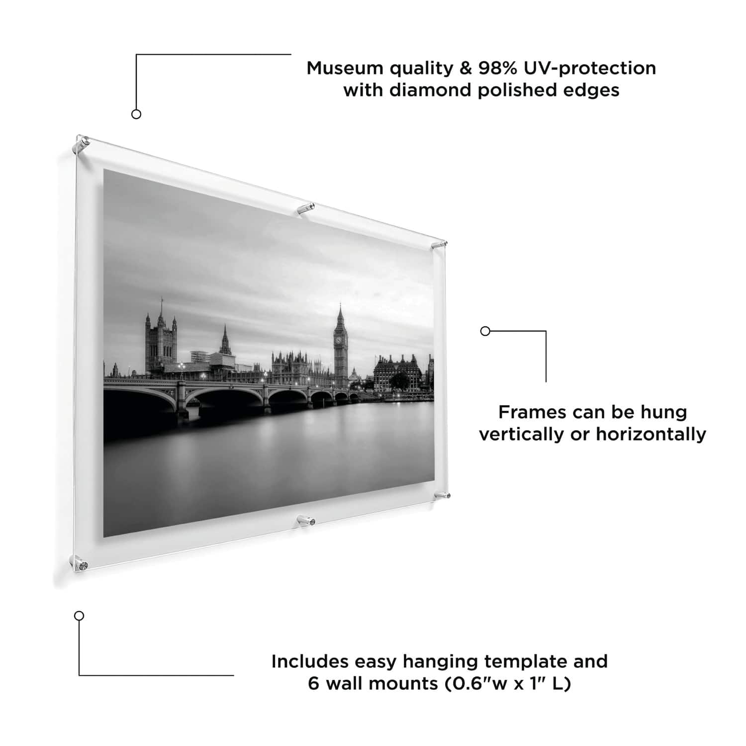 Wexel Art Double Panel Clear Acrylic Floating Wall Frame with Silver Hardware