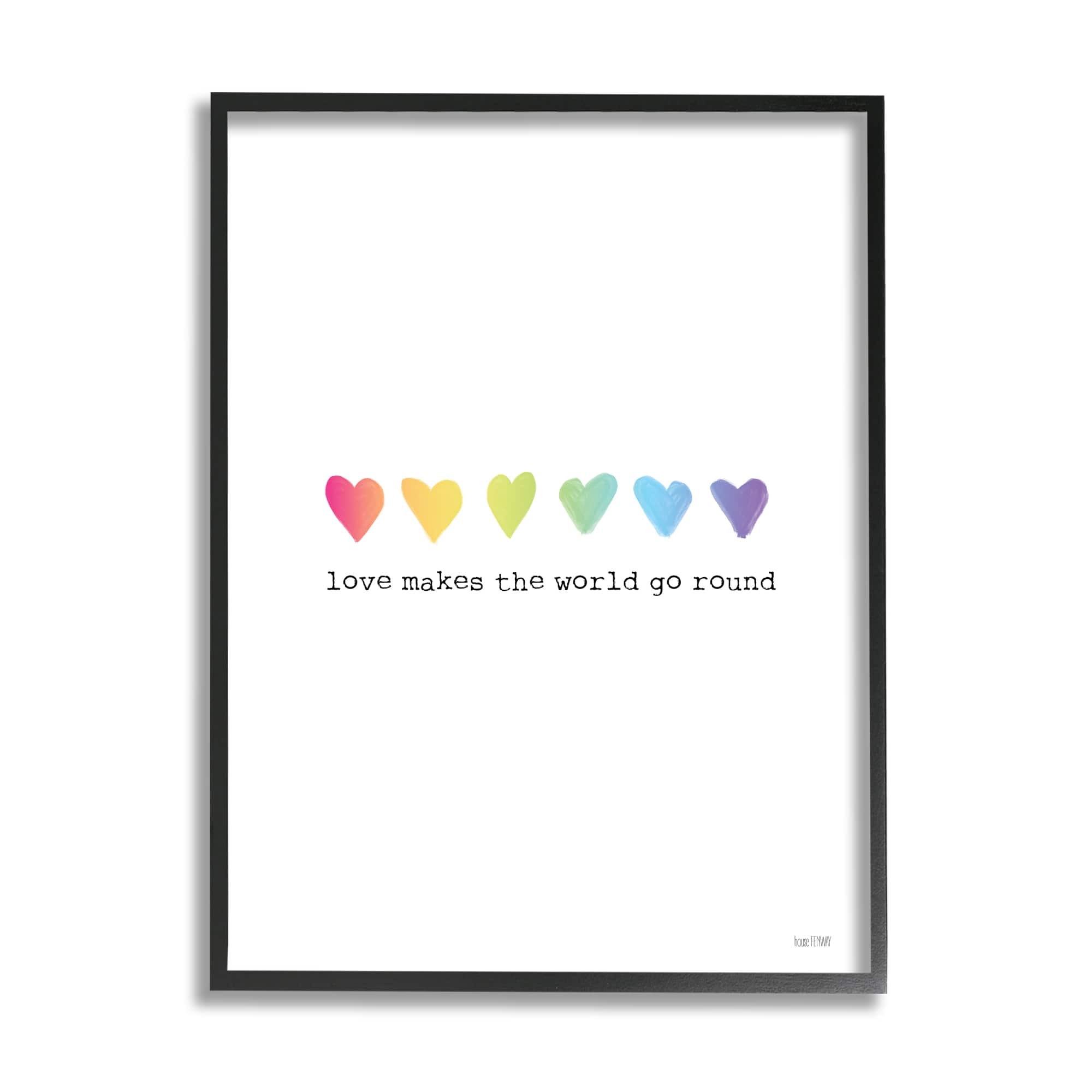 Stupell Industries Love Makes World Go Round Rainbow Heart Ombre Framed Wall Art