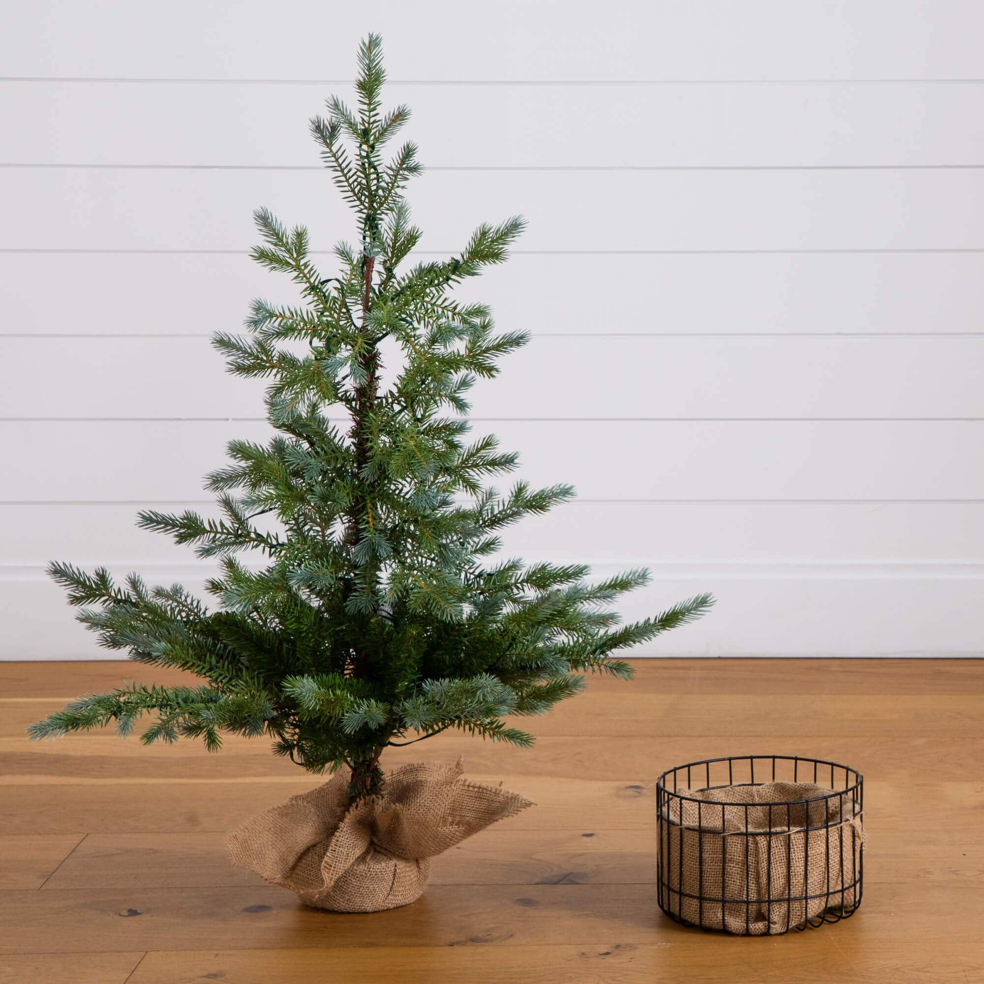 3ft. Pre-Lit Artificial Christmas Tree in Jute Wire Planter with 30 Warm White LED Lights
