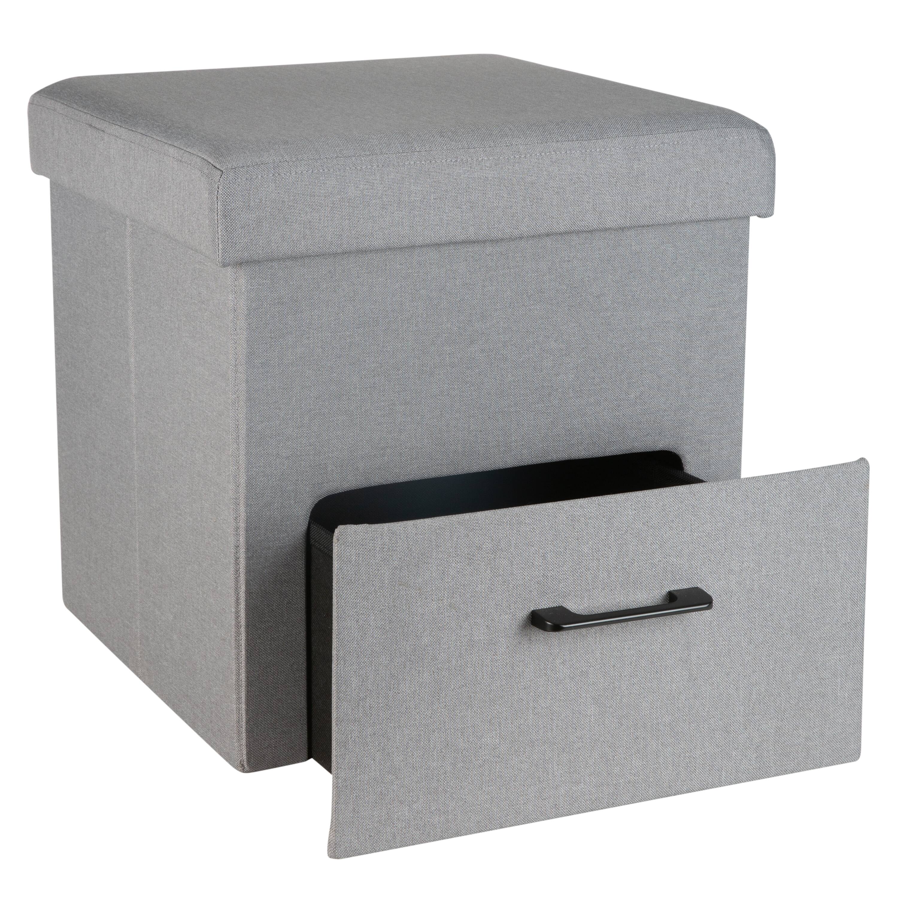 Simplify Gray Collapsible Storage Ottoman with Drawer