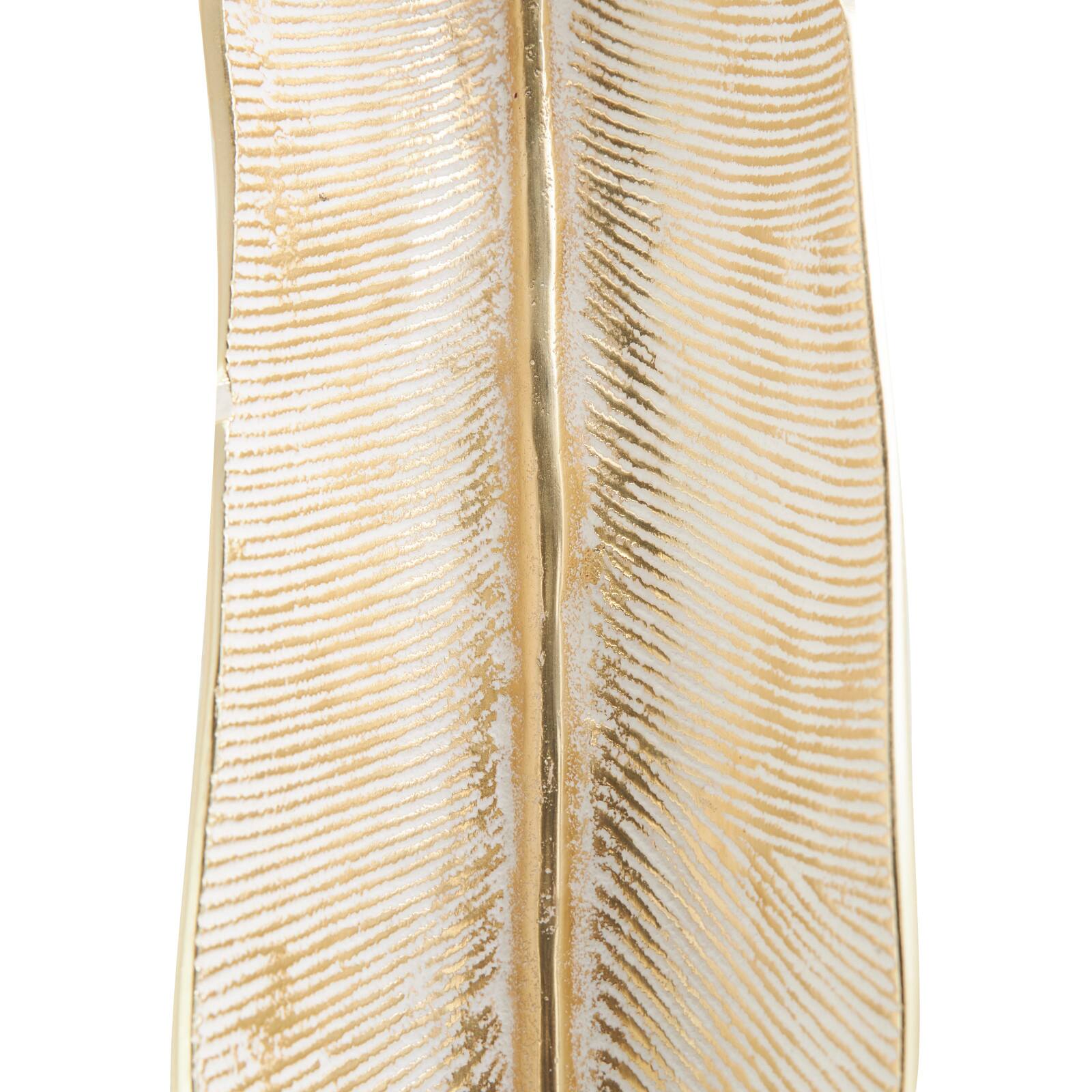 Silver Aluminum Leaf Slim Carved Decorative Bowl Set with Gold Metallic Accents