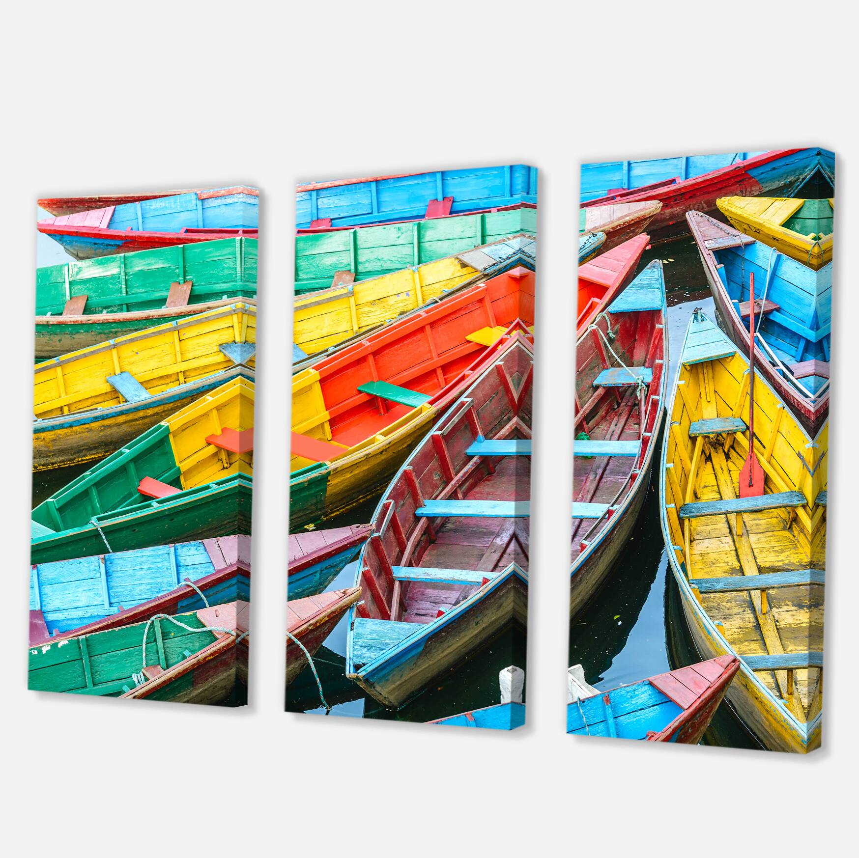 Designart - Rowing Boats on the Lake in Pokhara - Boat Canvas Art Print