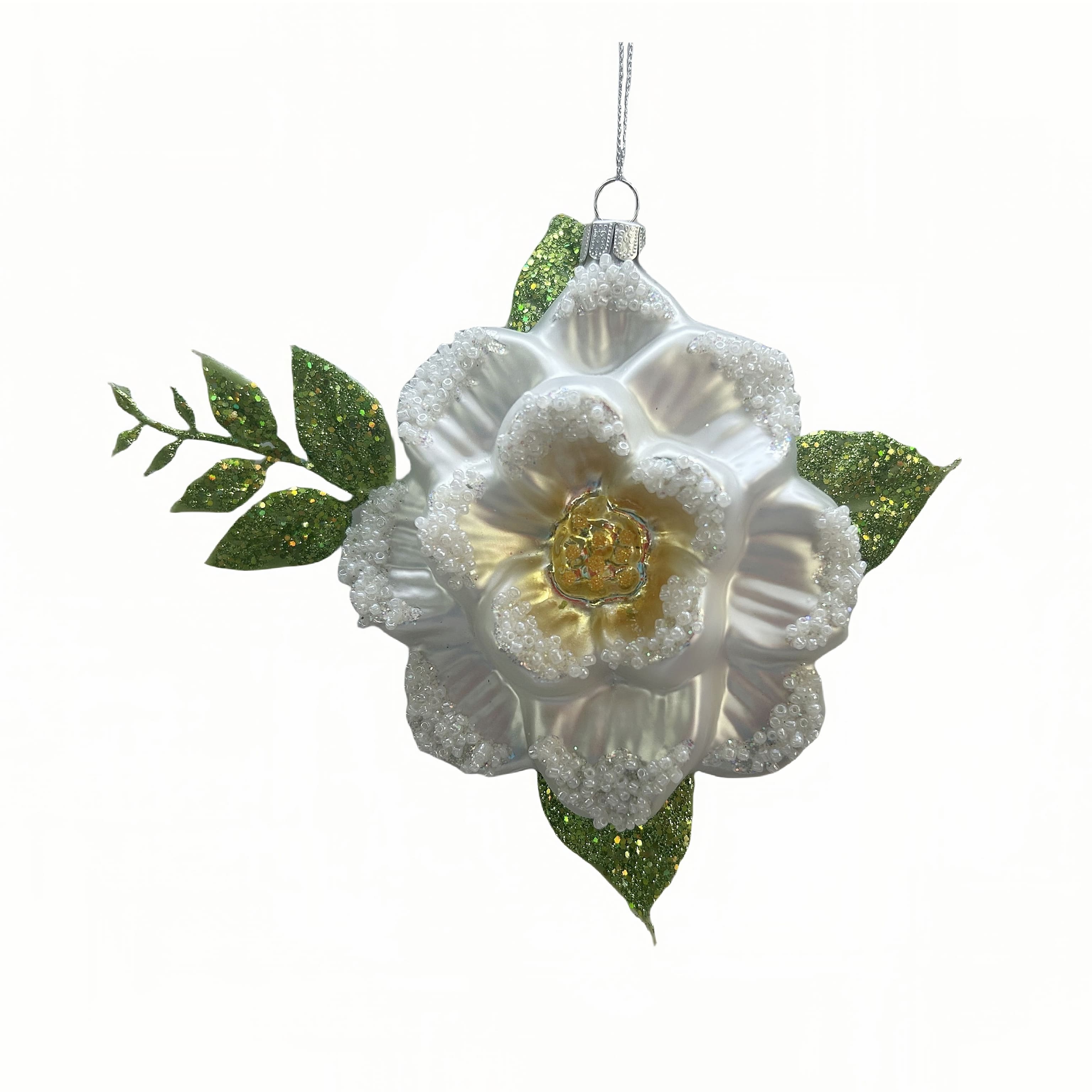 6.25&#x22; White Camellia Flower Glass Ornament by Ashland&#xAE;