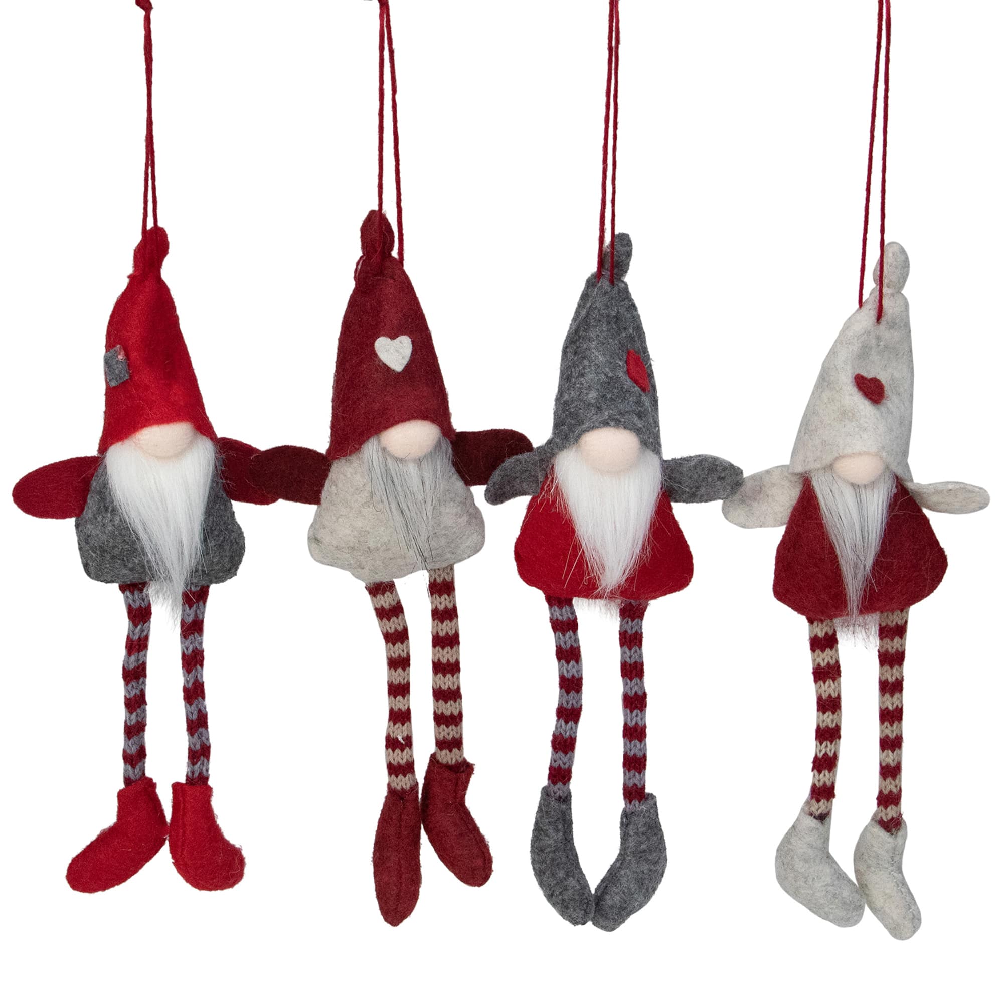 4ct. 8&#x22; Red &#x26; Gray Plush Gnome Ornaments