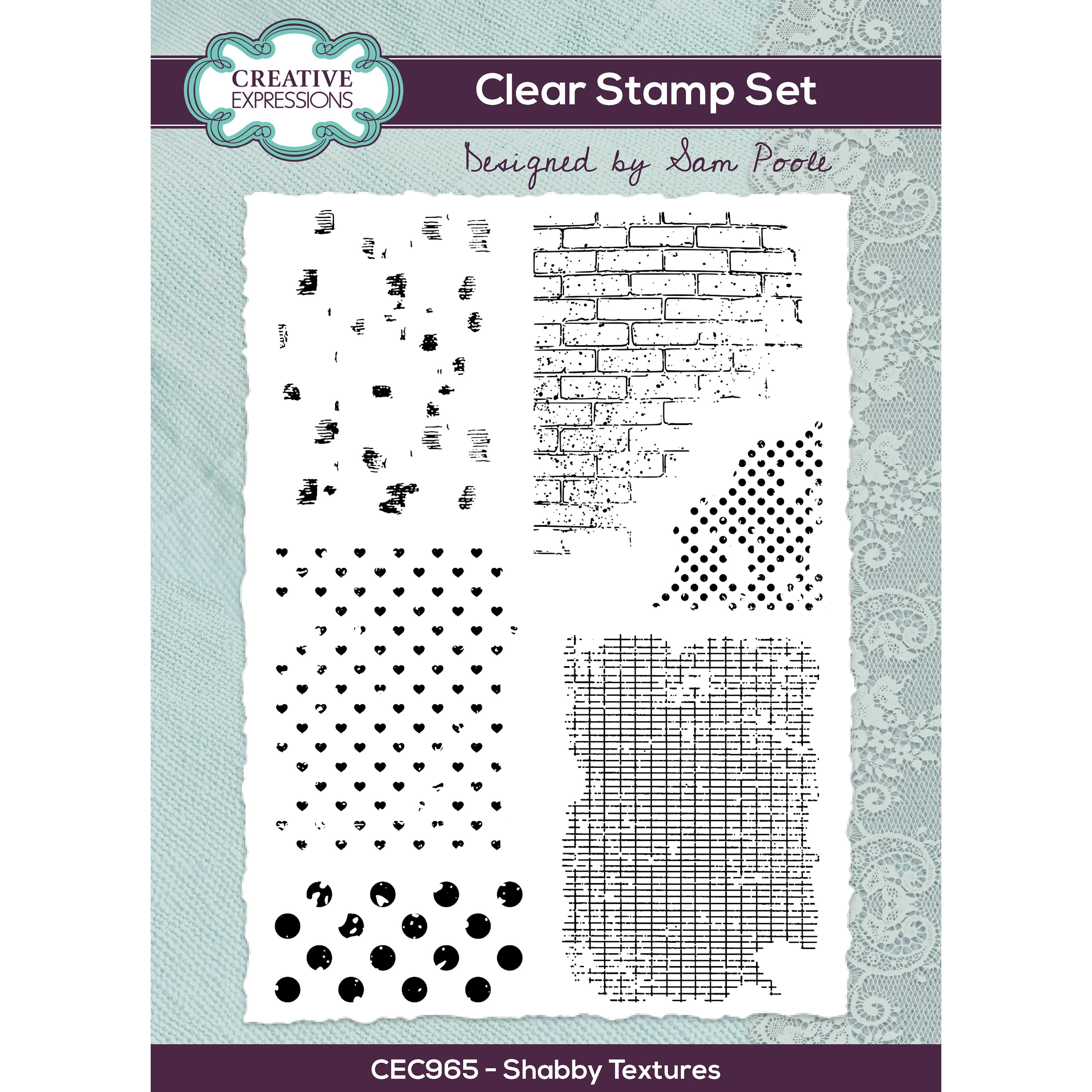 Creative Expressions by Sam Poole Shabby Textures Clear Stamp Set
