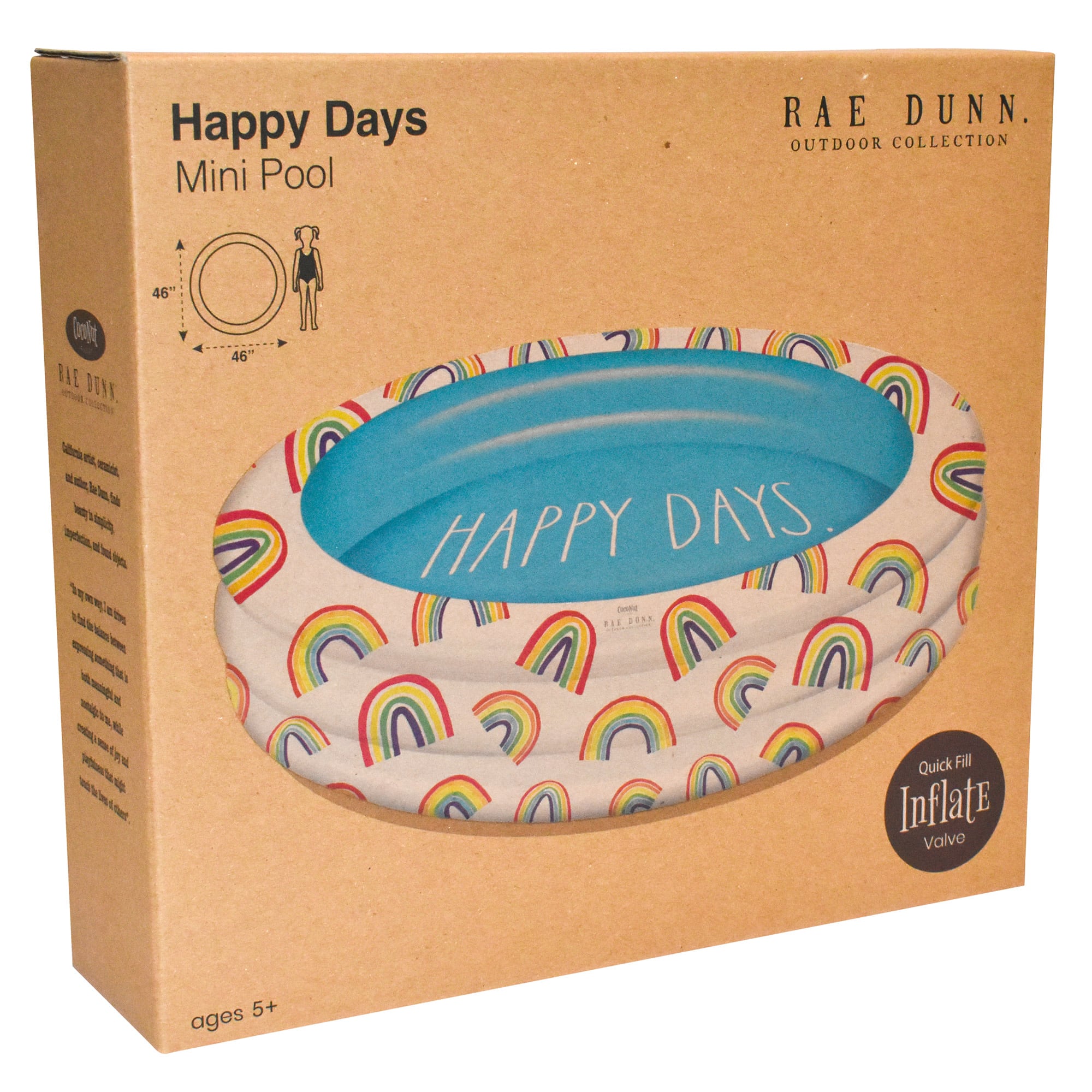 Rae Dunn 4ft. Happy Days Aqua Rainbow Mini Pool