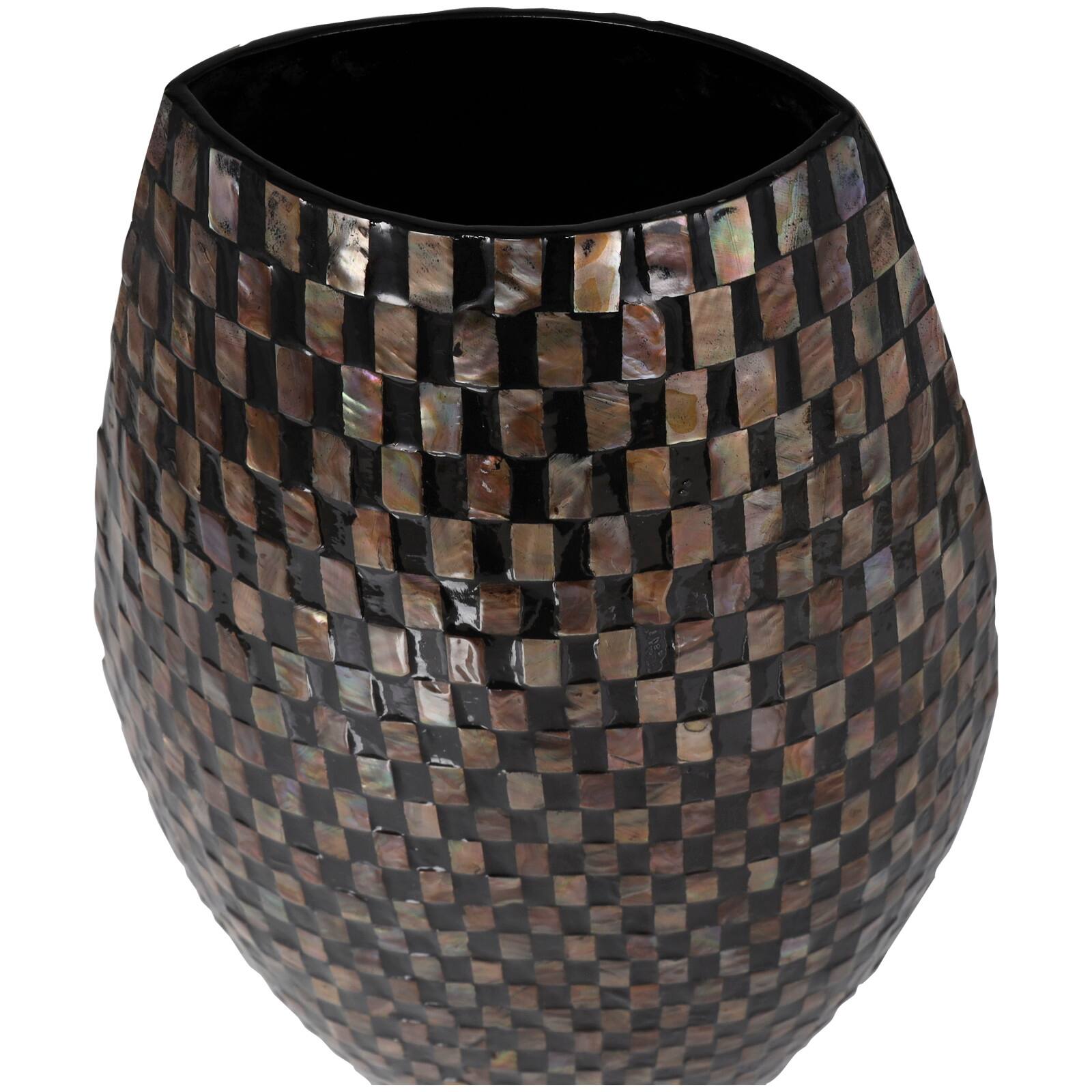 24&#x22; Black Mother of Pearl Handmade Geometric Mosaic Inspired Thin Vase
