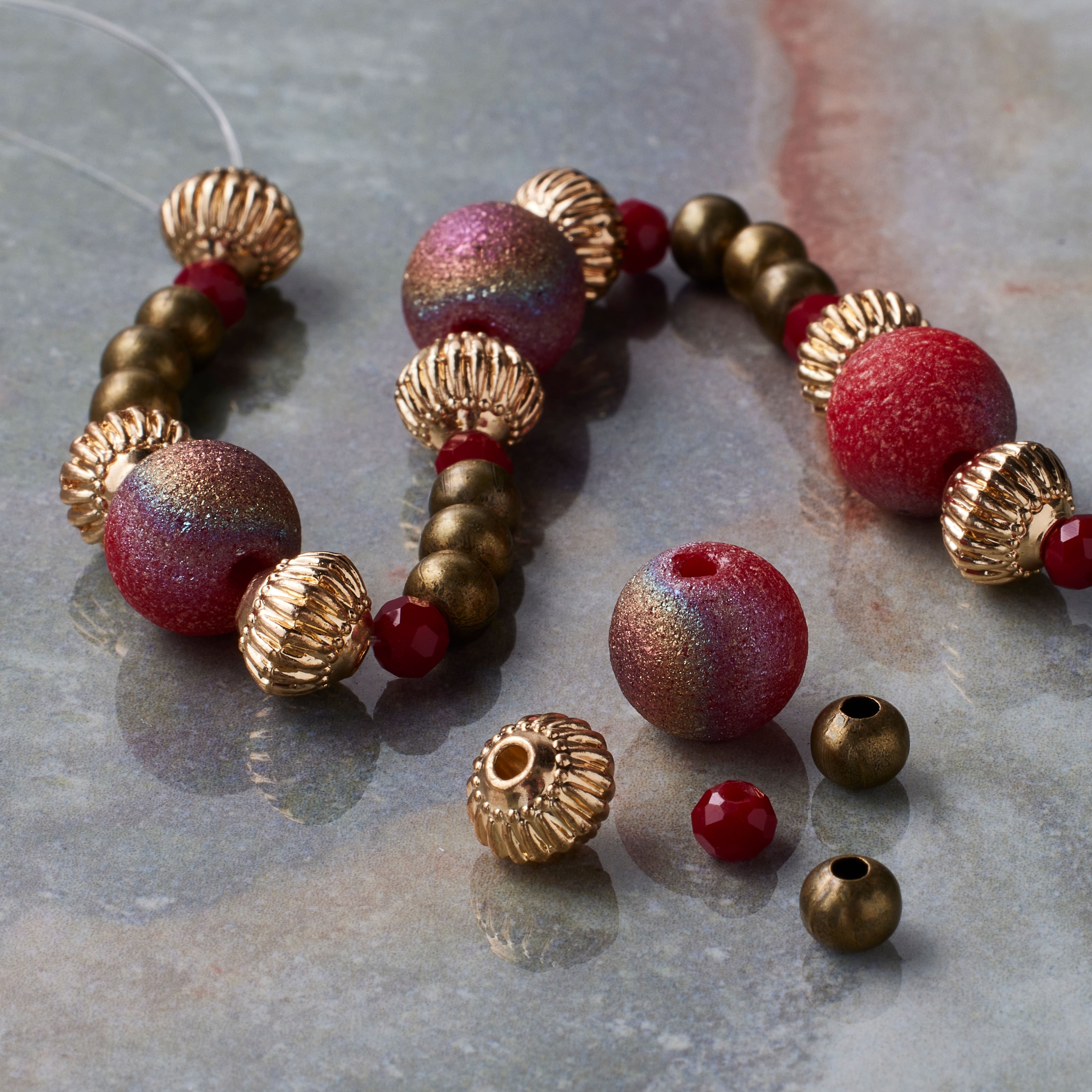 12 Pack: Red & Gold Glass & Metal Bead Mix by Bead Landing™