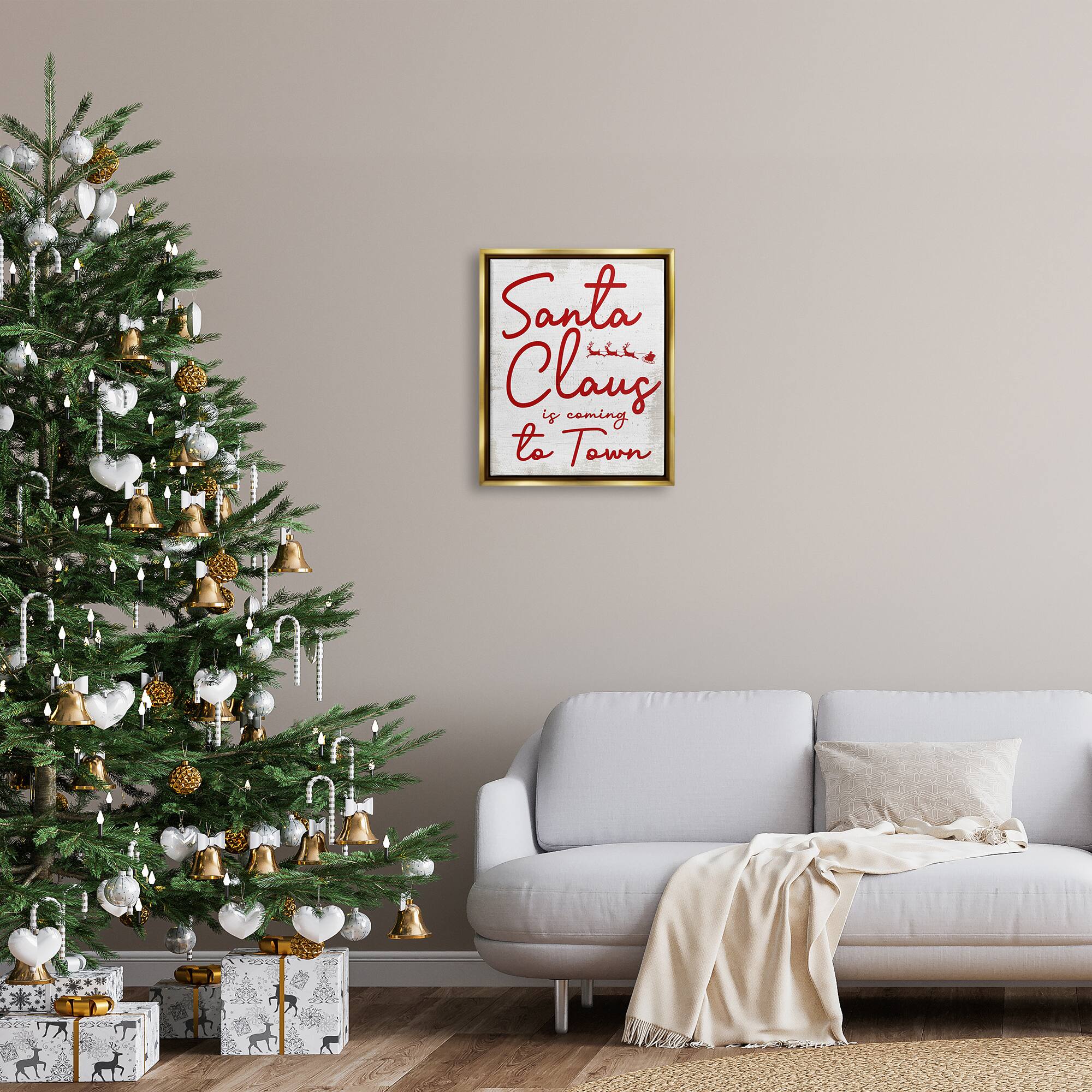 Stupell Industries Santa Claus Coming to Town Phrase Framed Floater Canvas Wall Art