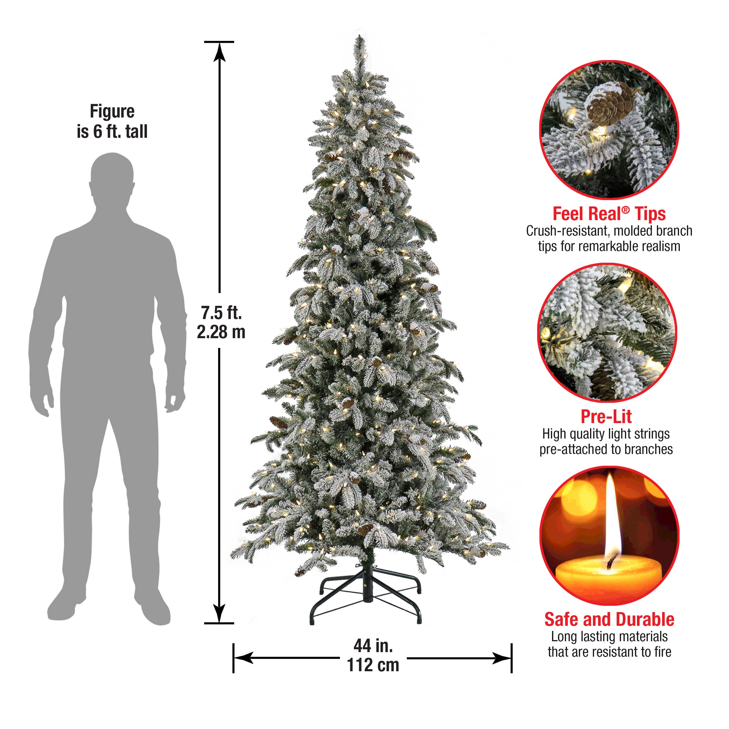 7.5ft. Pre-Lit Snowy Vintin Fir Tree, LED Lights