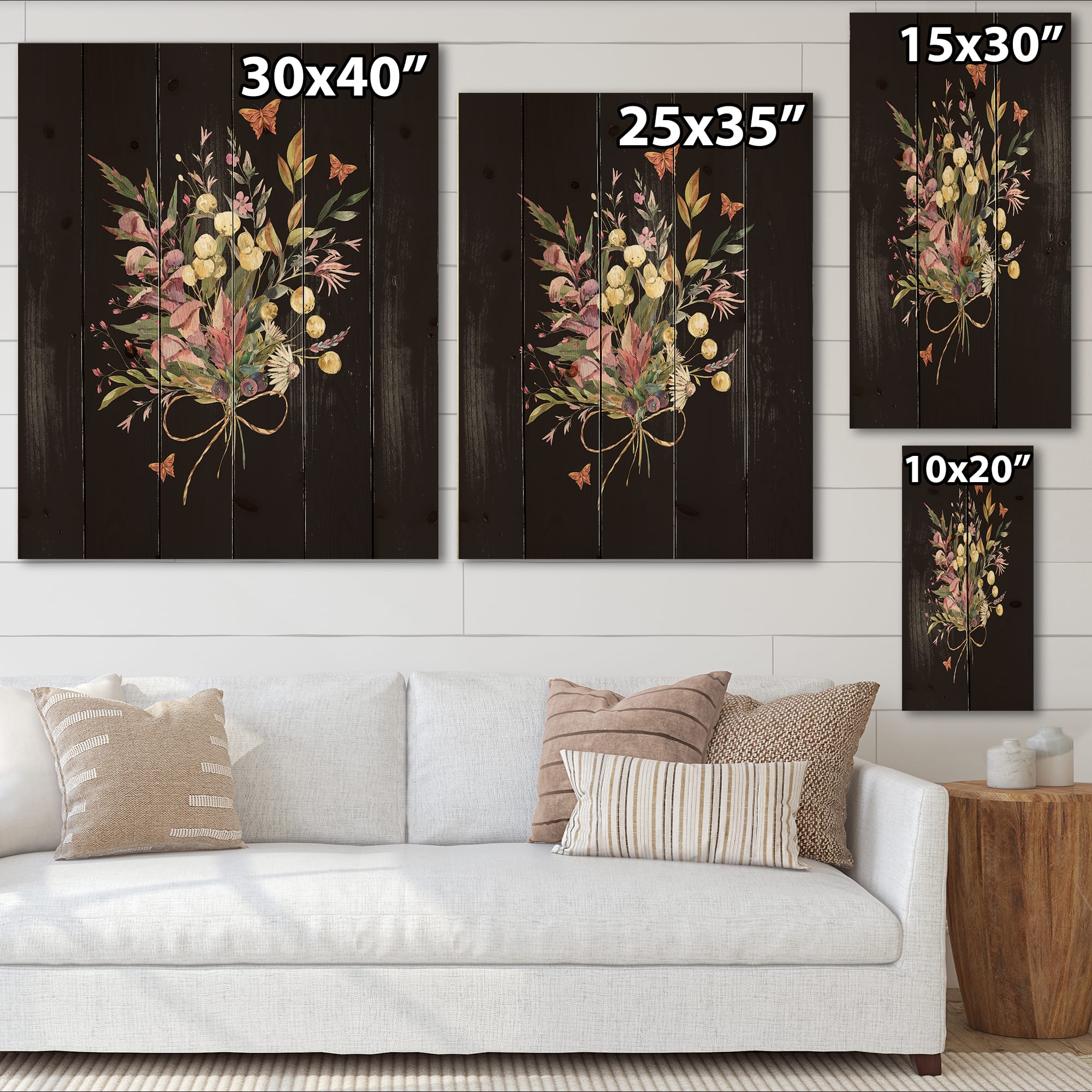 Designart - Vintage Floral Summer Wildflowers Arrangement - Traditional Print on Natural Pine Wood
