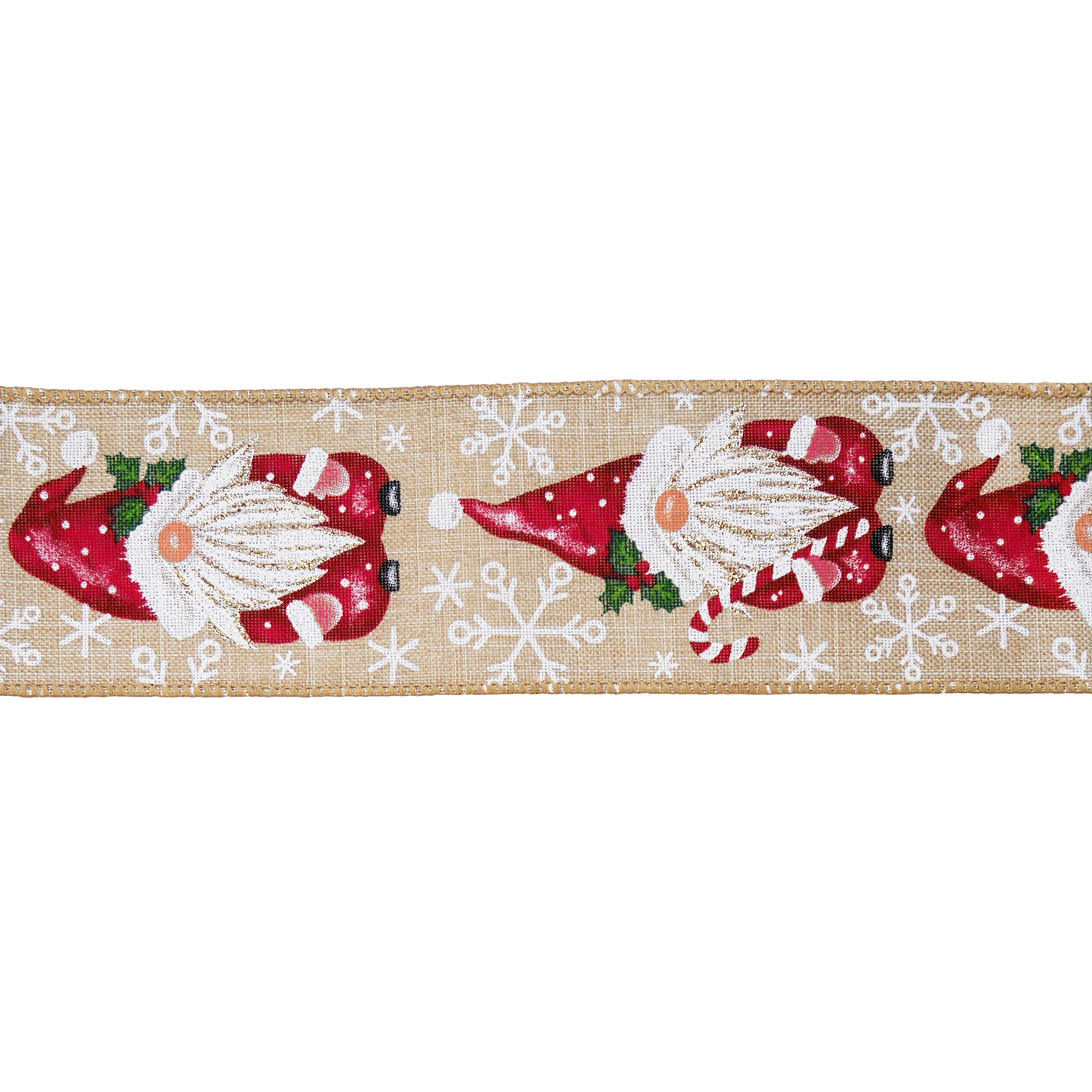 2.5&#x22; x 20ft. Santa Gnomes Wired Faux Linen Ribbon by Celebrate It&#xAE;