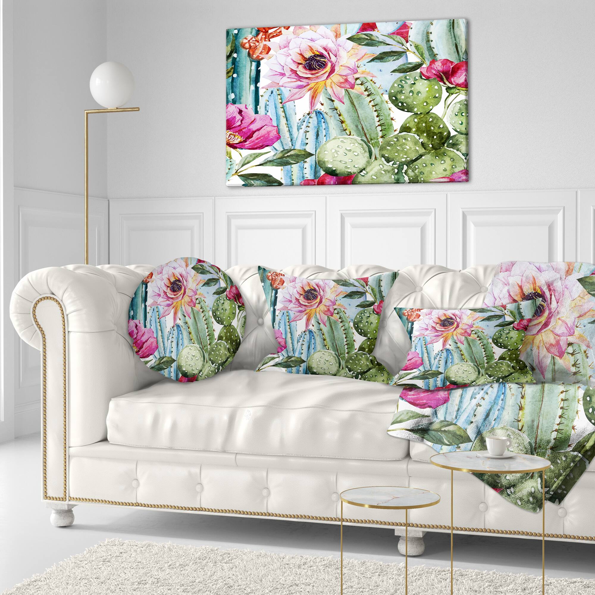 Designart - Cactus Pattern Watercolor - Floral Art Canvas Print