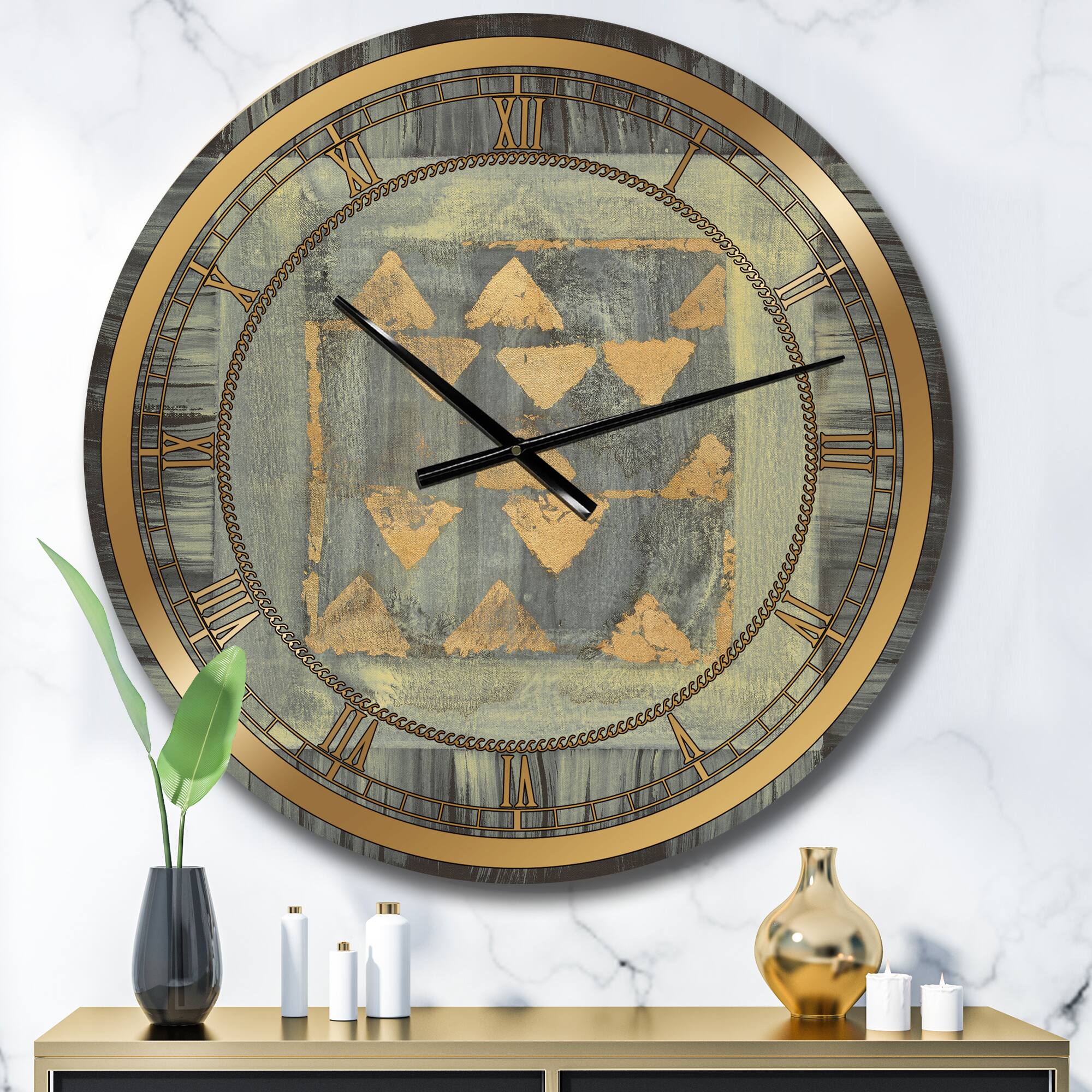 Designart 'Gold Geometric Tapestry Glam Wall Clock