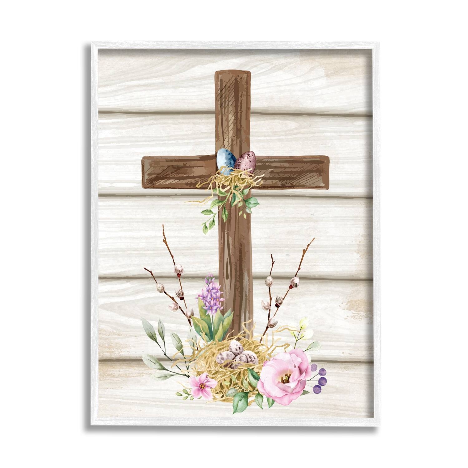 Stupell Industries Spiritual Easter Cross Spring Blossoms Framed Giclee Art