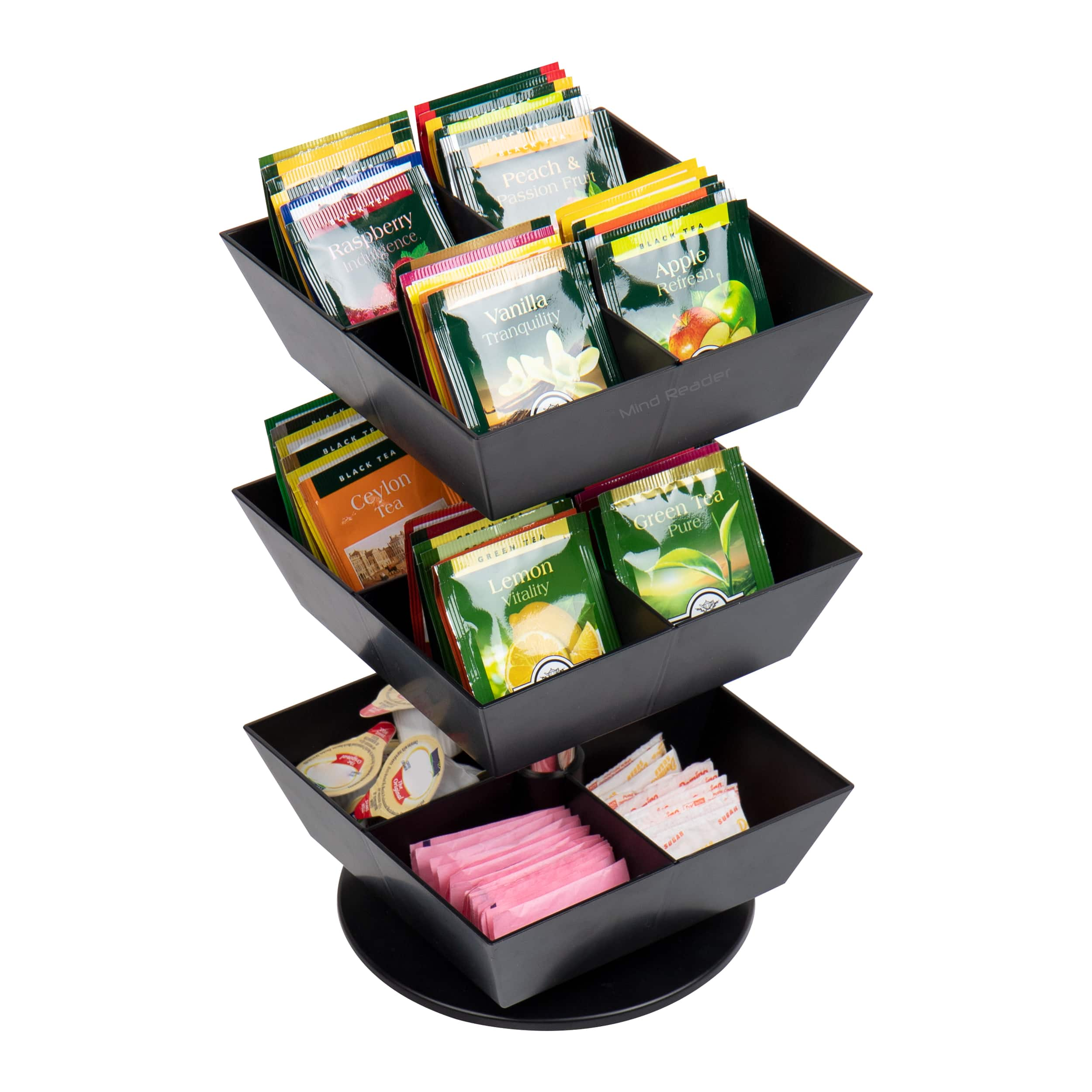 Mind Reader Anchor Collection 3-Tier 12-Compartment Black Tea and Condiment Carousel