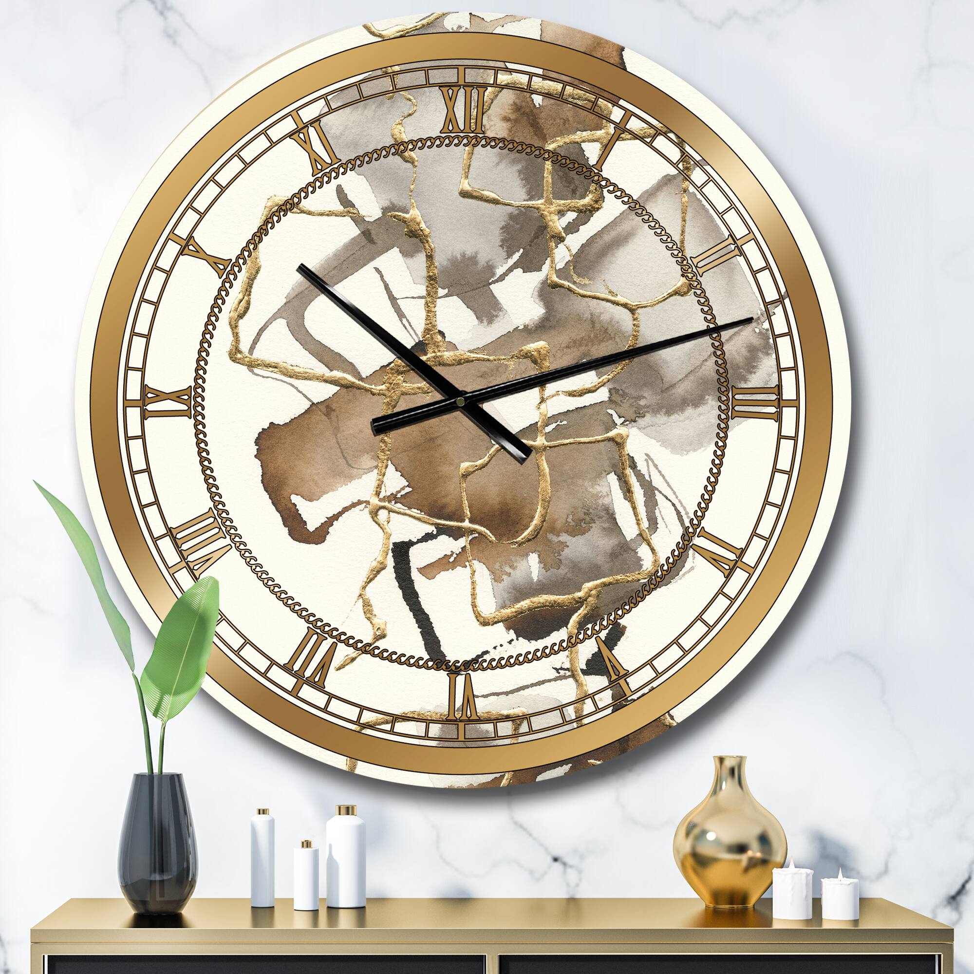 Designart 'Gold Glam Squares Iii Glam Wall Clock