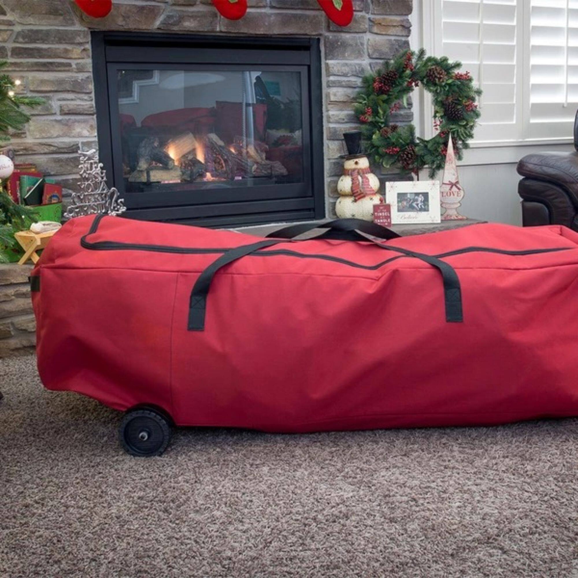 56&#x22; Red EZ Roller Christmas Tree Storage Bag with Wheels
