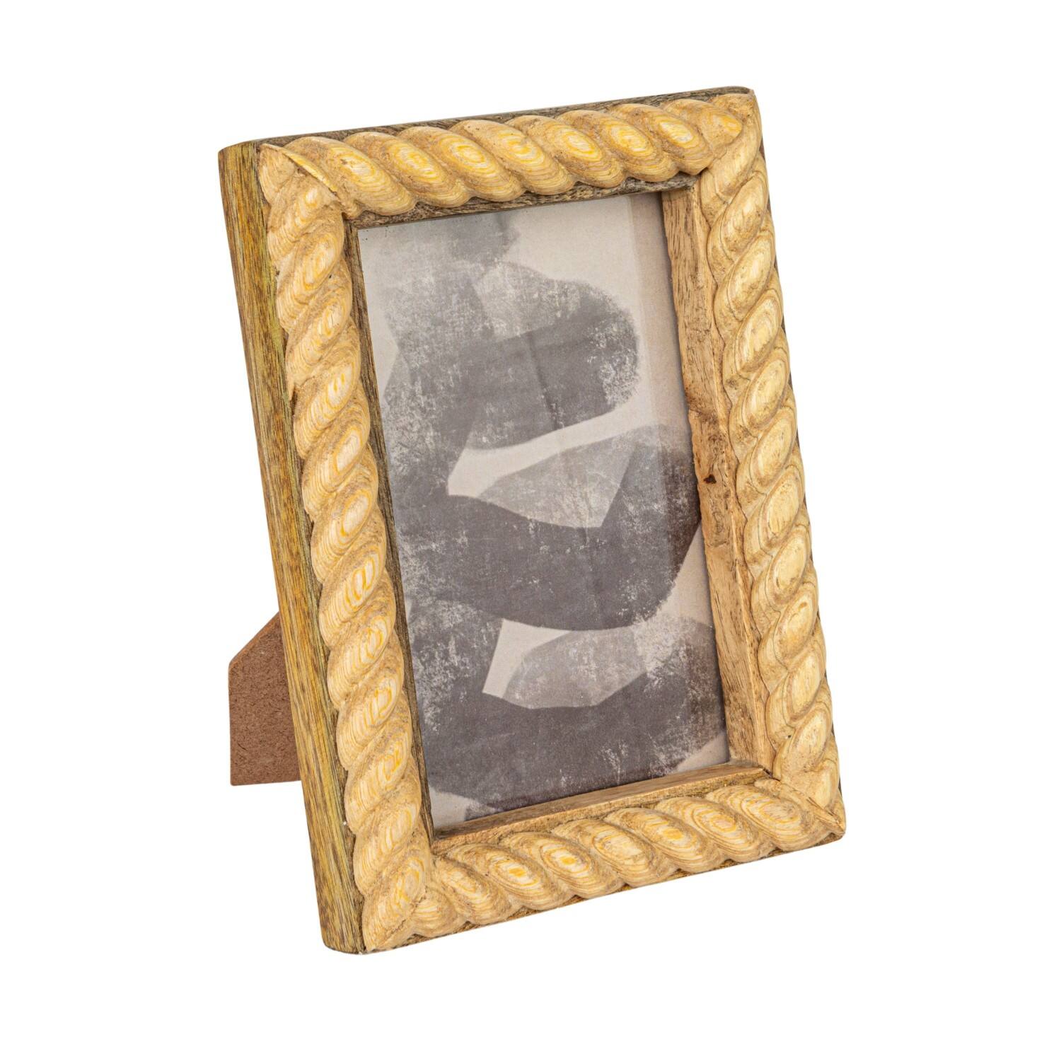 Hello Honey® 4" x 6" Bleached Hand Carved Mango Wood Photo Frame