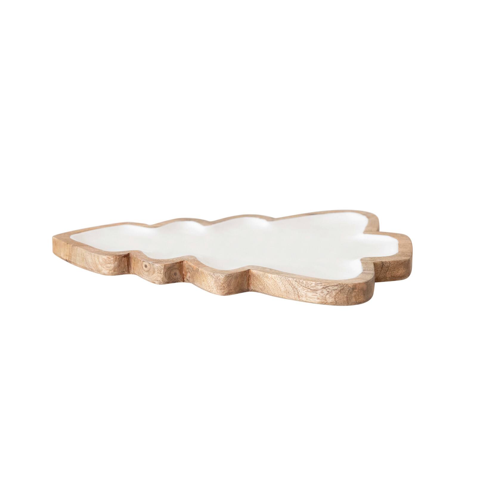 Hello Honey&#xAE; 14.5&#x22; White &#x26; Natural Enameled Mango Wood Christmas Tree Shaped Tray