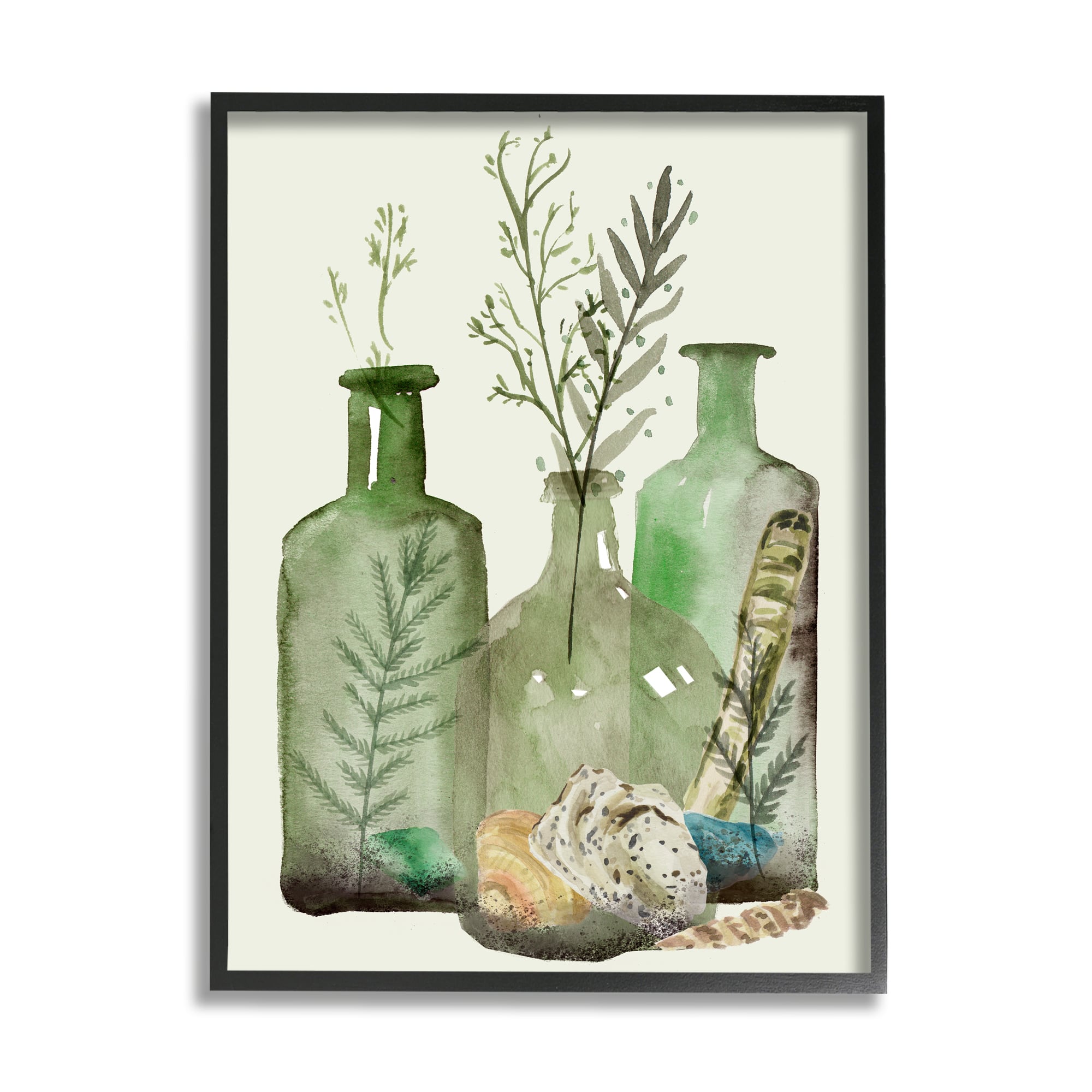 Stupell Industries Fern Plants Nautical Seashells Green Jug Still Life Framed Wall Art